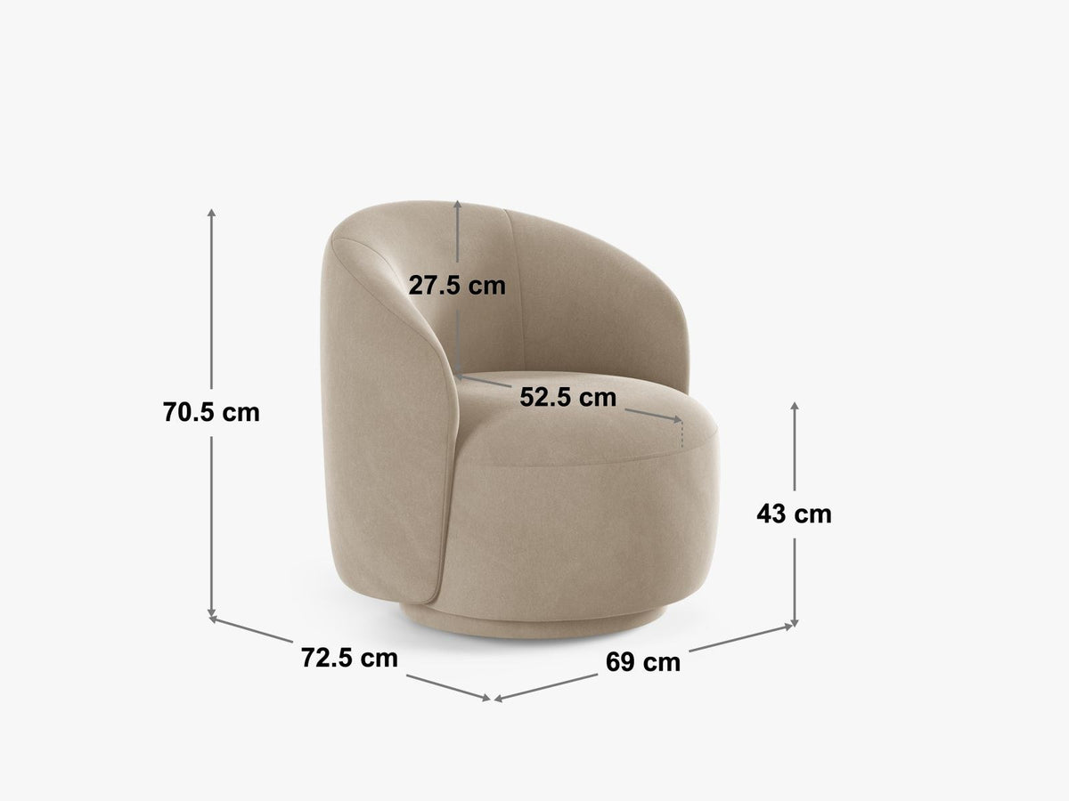 Drehsessel Savona von Cosmopolitan Design in Light Beige mit Chenille-Stoff Moly, Massivholzgestell und gepolsterten Stoffbeinen.