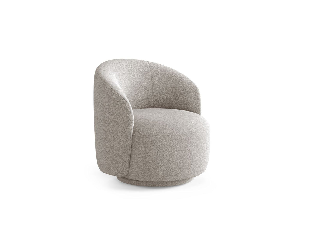 Drehsessel Savona von Cosmopolitan Design in Light Beige mit Chenille-Stoff Moly, Massivholzgestell und gepolsterten Stoffbeinen.