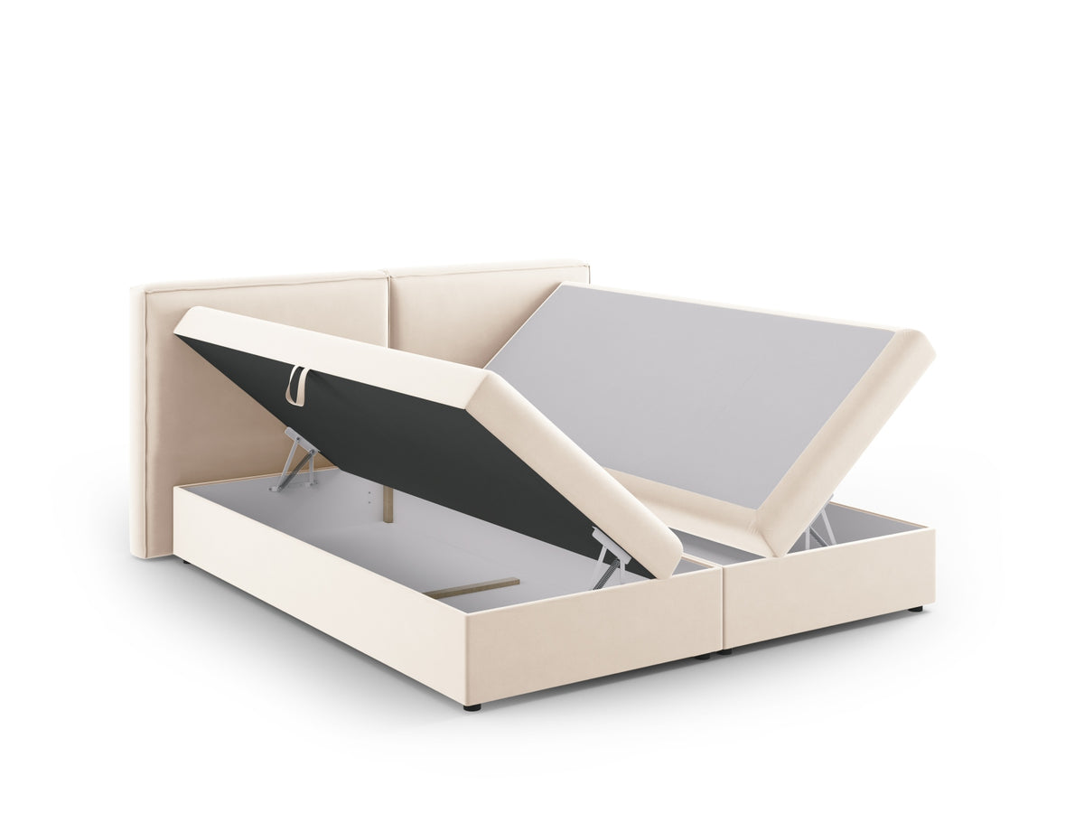 Gepolstertes Boxspring-Bett Arendal mit Kopfteil in Stoffbezug auf schwarzen Kunststoffbeinen