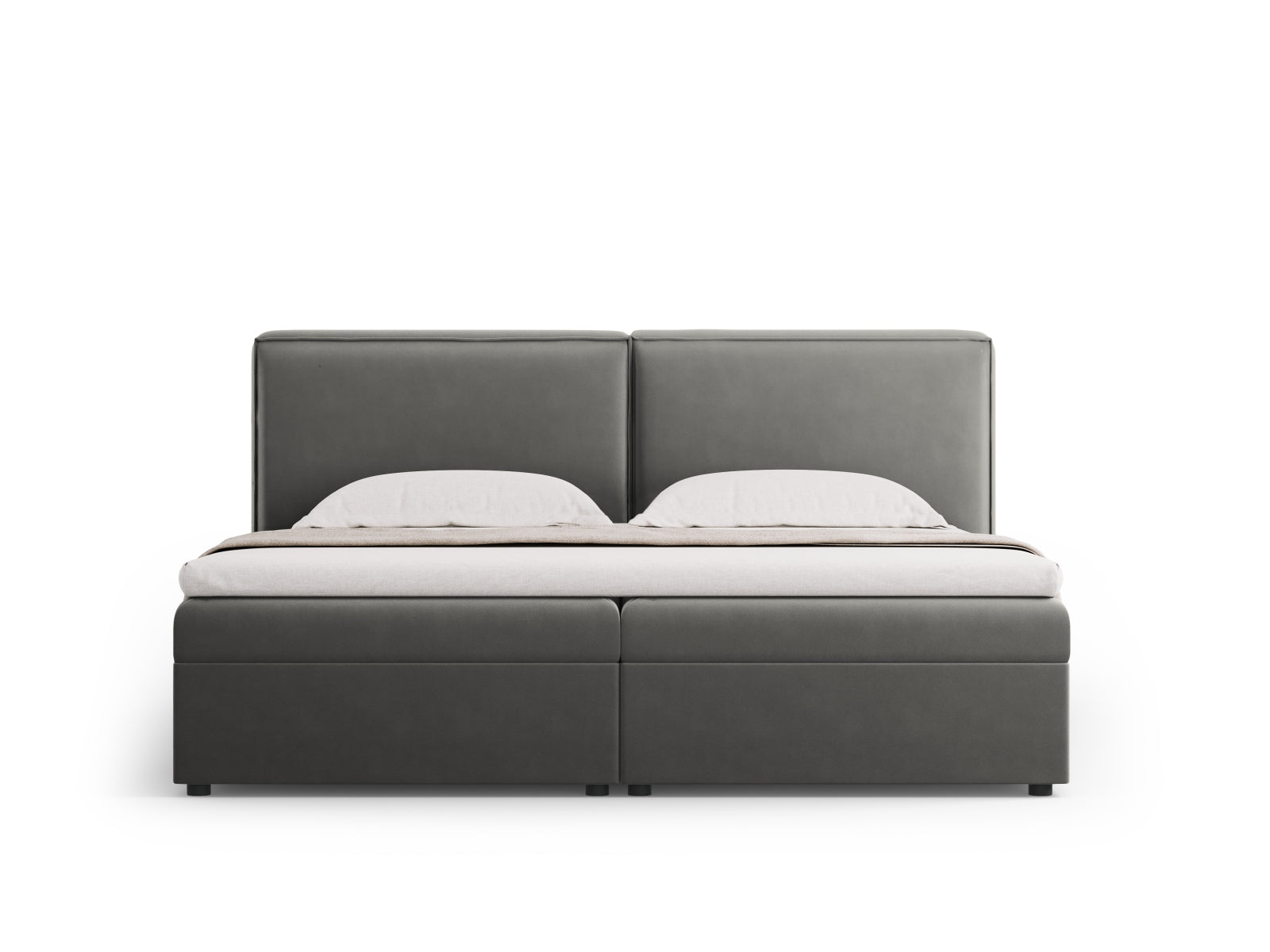 Elegantes Arendal Boxspringbett-Set in sanftem Hellgrau, ideal für stilvolle Schlafzimmergestaltung, präsentiert von Cosmopolitan Design.