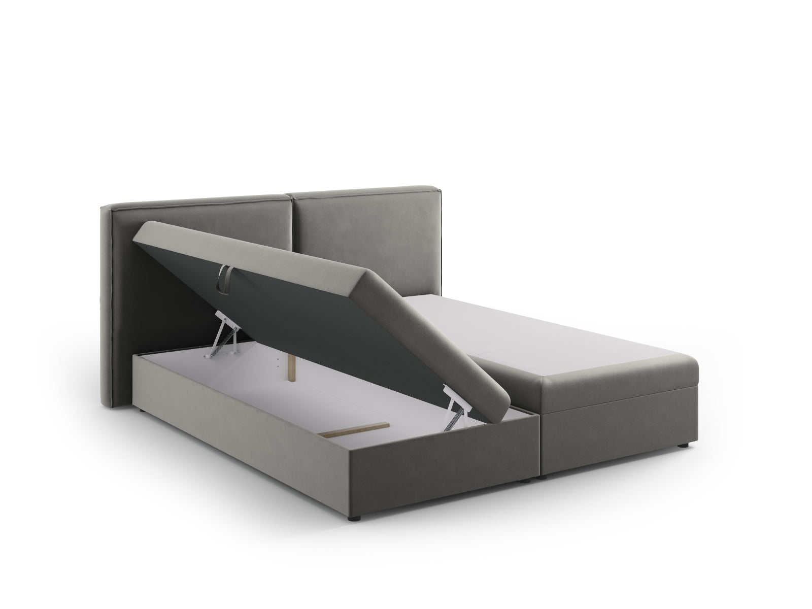 Modernes Arendal Boxspringbett-Set in zartem Hellgrau, perfekt für eine elegante und komfortable Schlafumgebung von Cosmopolitan Design.