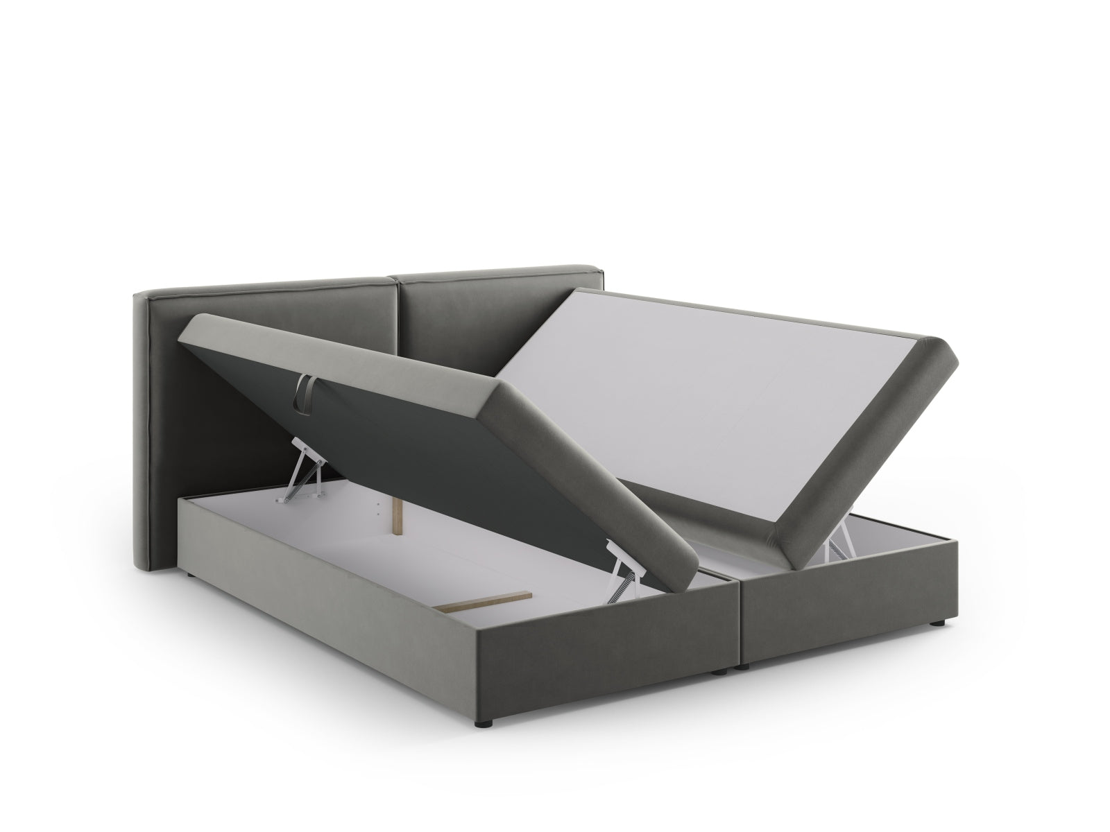 Elegantes Arendal Boxspringbett-Set in sanftem Hellgrau, ideal für stilvolle Schlafzimmergestaltung von Cosmopolitan Design.