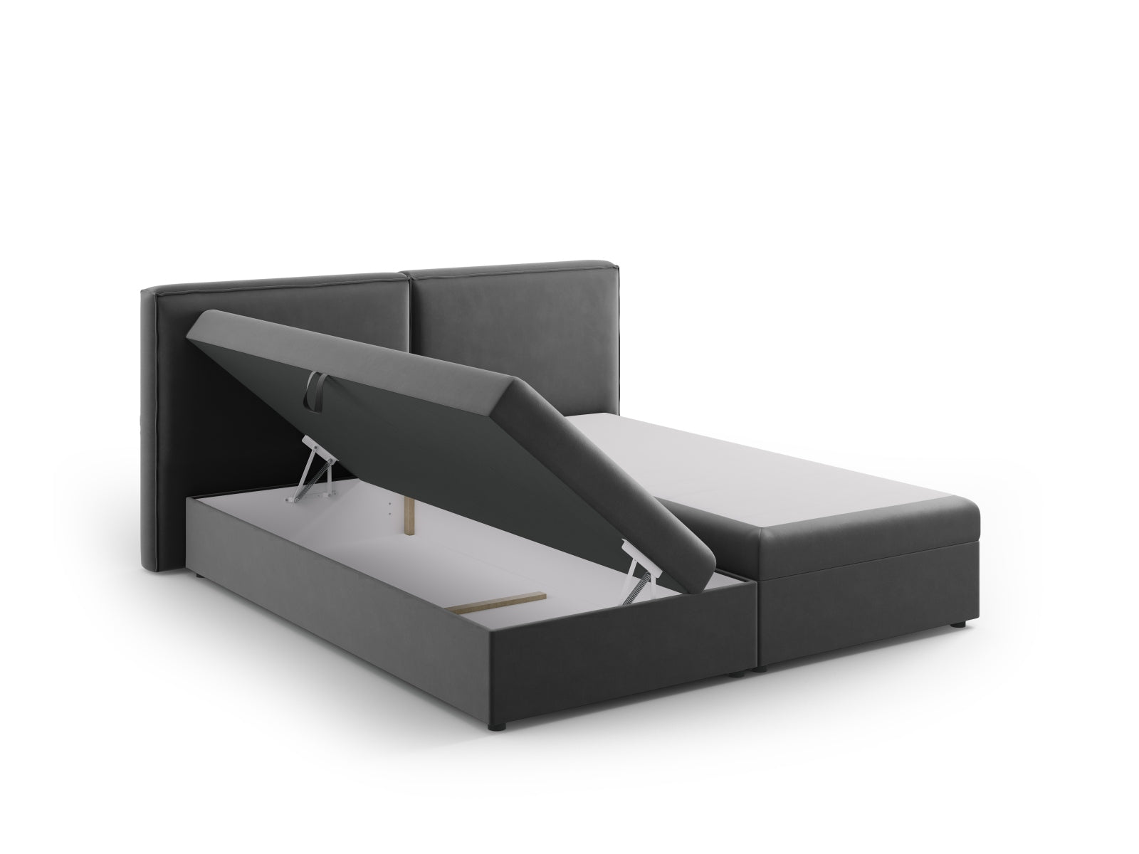 Luxuriöses Boxspringbett-Set Arendal in 160 cm, mit grauem Bezug und komfortablem Design, perfekt für stilvolle Schlafräume.