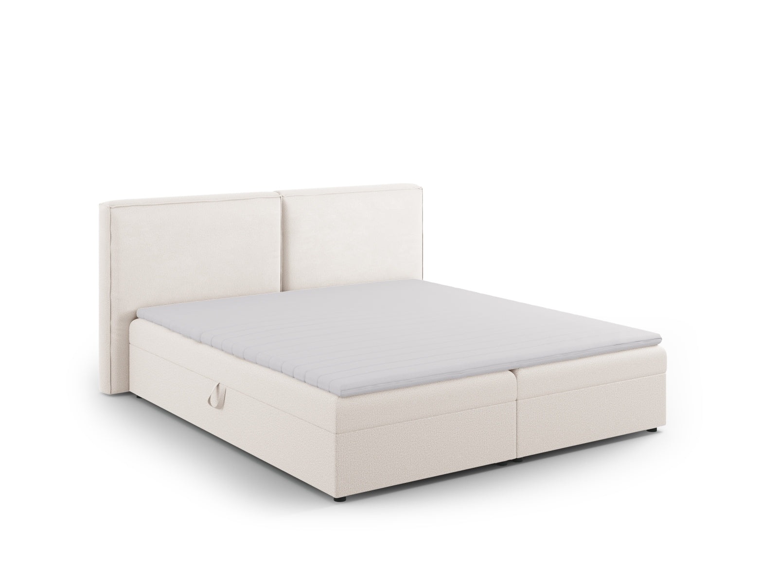 Modernes Arendal Boxspringbett-Set in neutralen Beigetönen, perfekt für eine gemütliche und stilvolle Schlafumgebung.