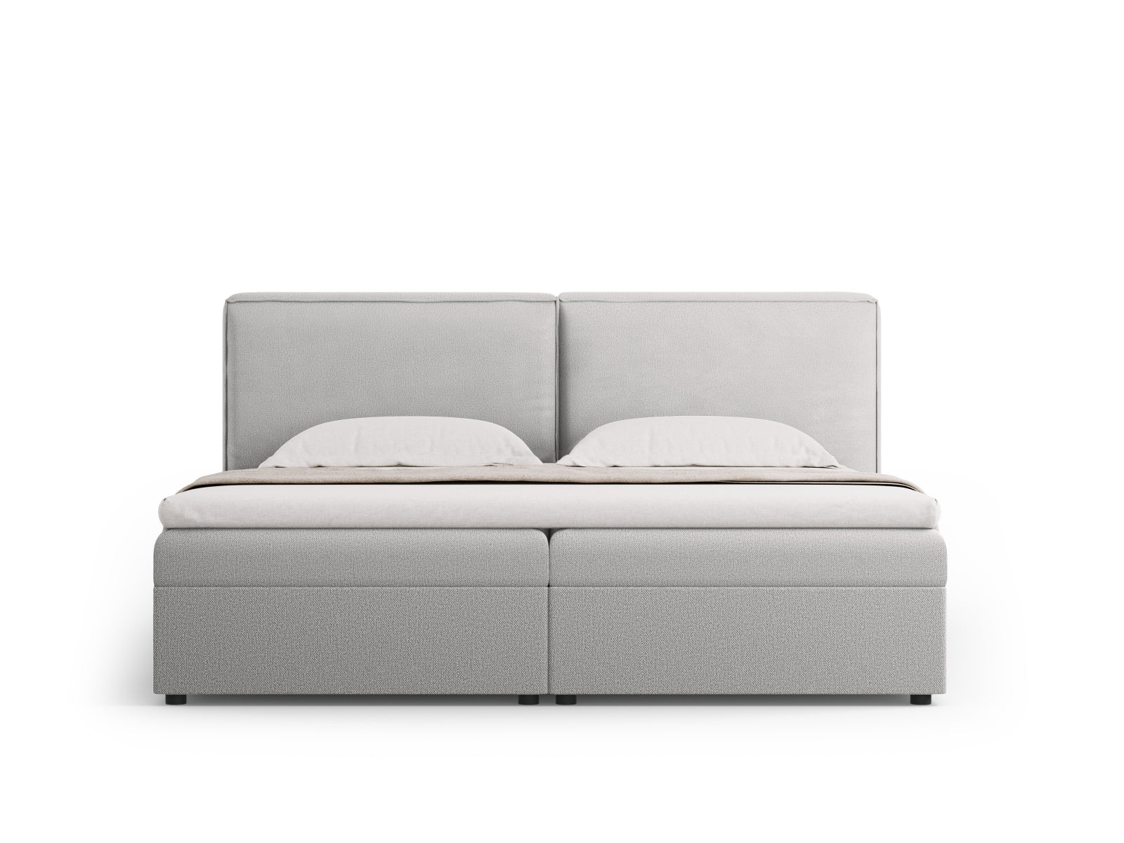 Elegantes Arendal Boxspringbett-Set in sanftem Hellgrau, ideal für stilvolle Schlafzimmer, präsentiert von Cosmopolitan Design.