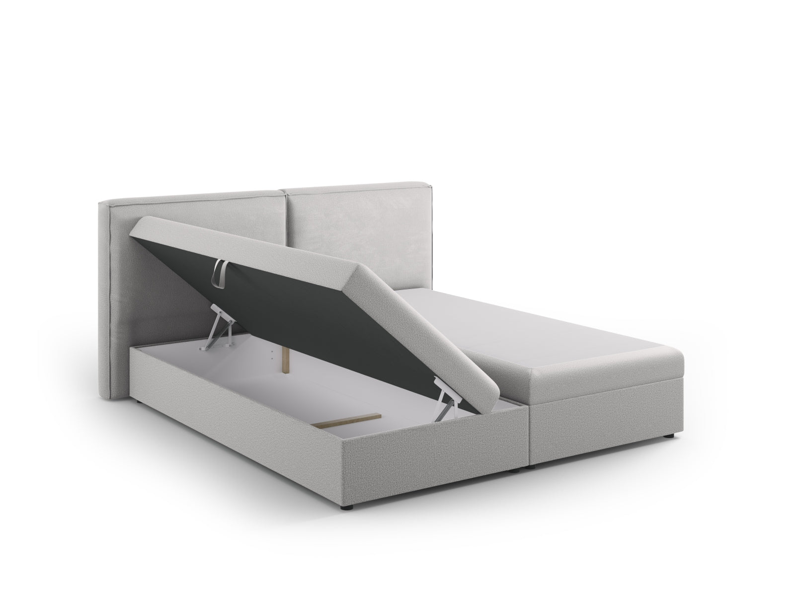 Modernes Boxspringbett-Set Arendal in zartem Hellgrau, perfekt für ein gemütliches und stilvolles Schlafambiente von Cosmopolitan Design.