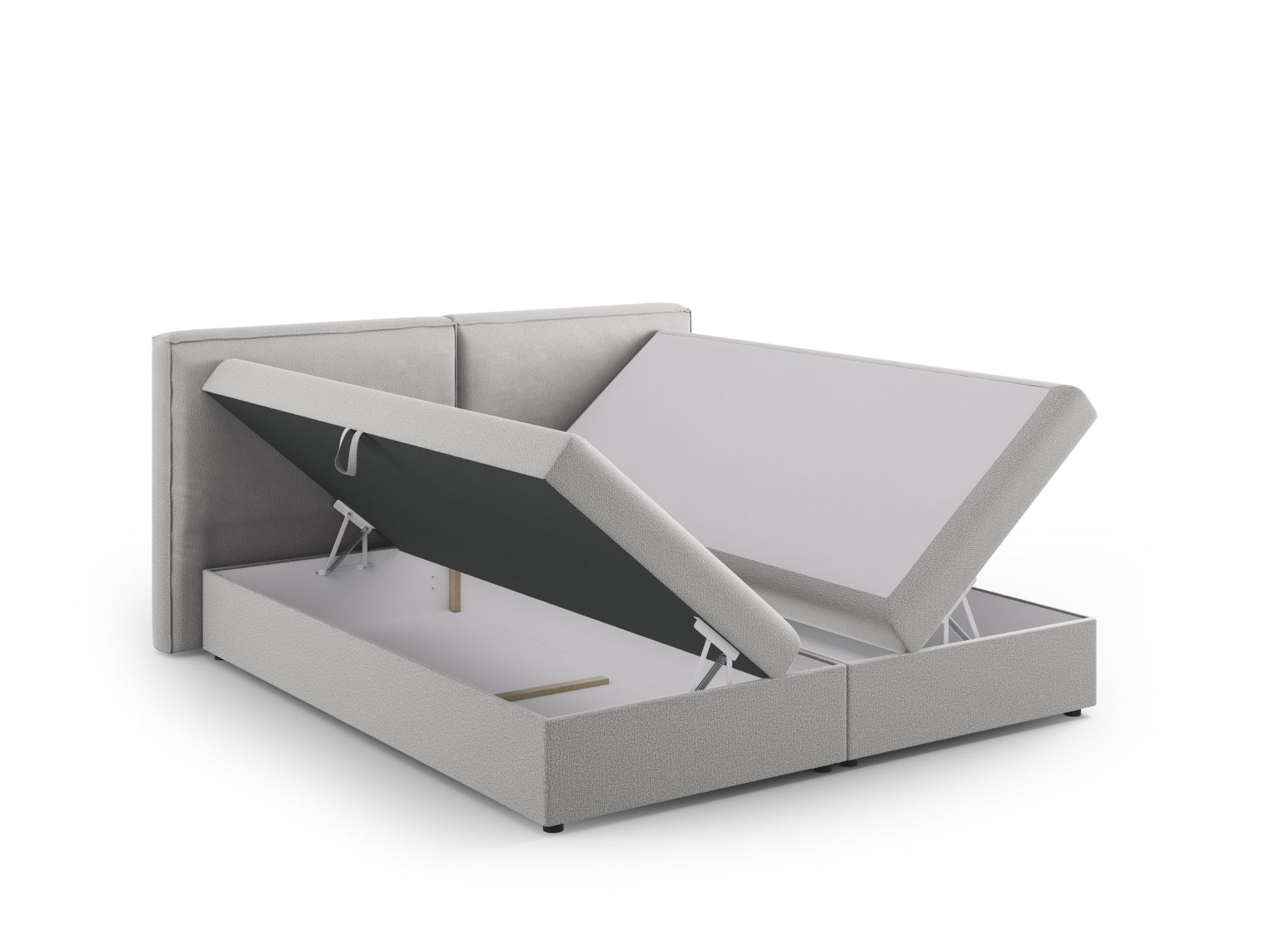 Elegantes Boxspringbett-Set Arendal in sanftem Hellgrau, ideal für stilvolle Schlafzimmergestaltung von Cosmopolitan Design.
