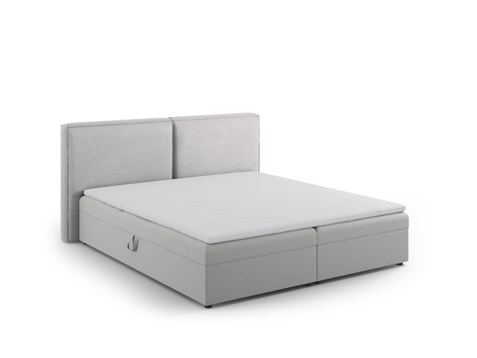 Modernes Boxspringbett-Set Arendal in zartem Hellgrau, perfekt für eine elegante und komfortable Schlafumgebung von Cosmopolitan Design.
