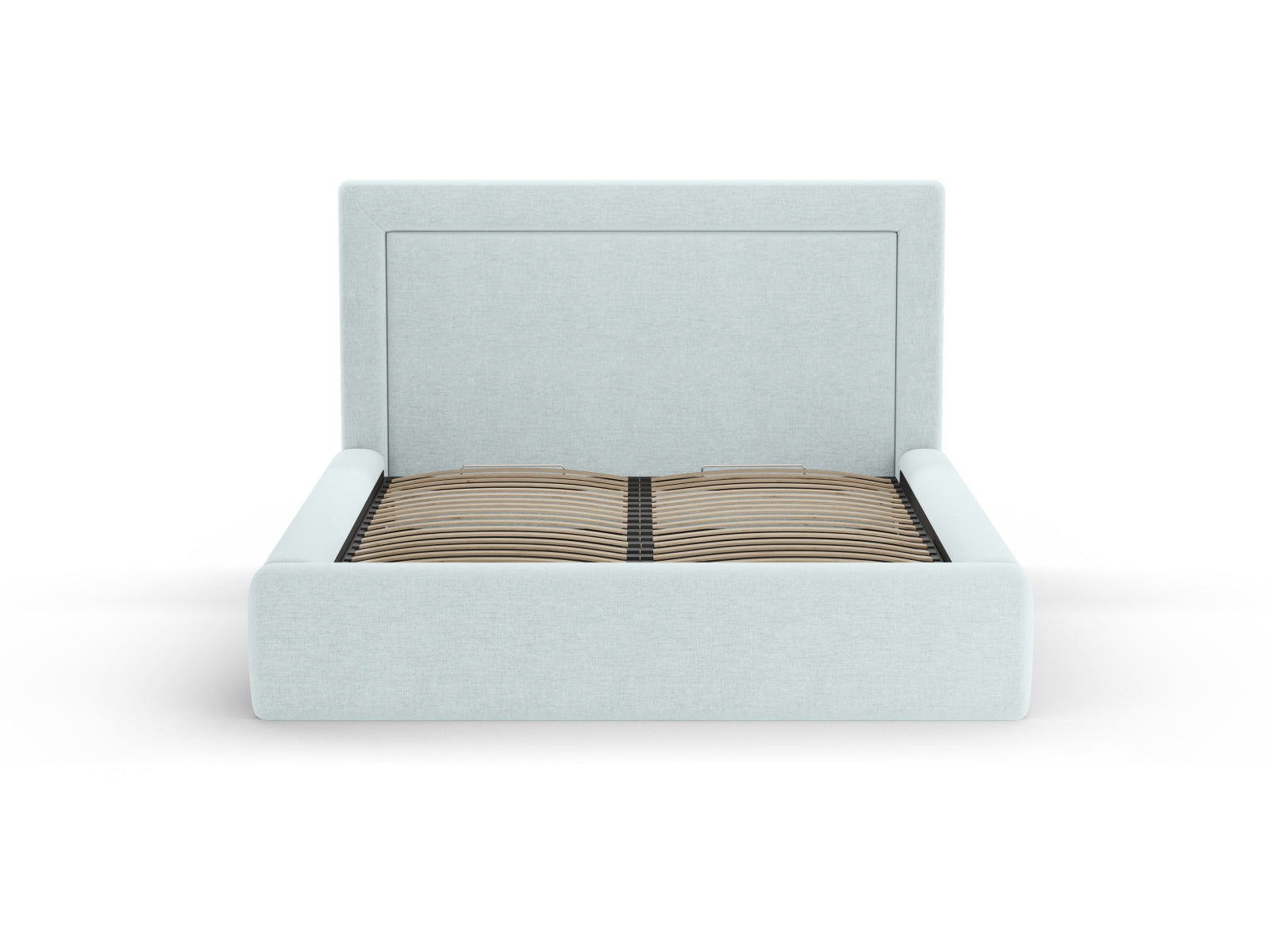 Elegantes Kremer Bett in Satin Blue-Wind mit praktischem Stauraum und stilvollem Kopfteil, ideal für moderne Schlafzimmer.