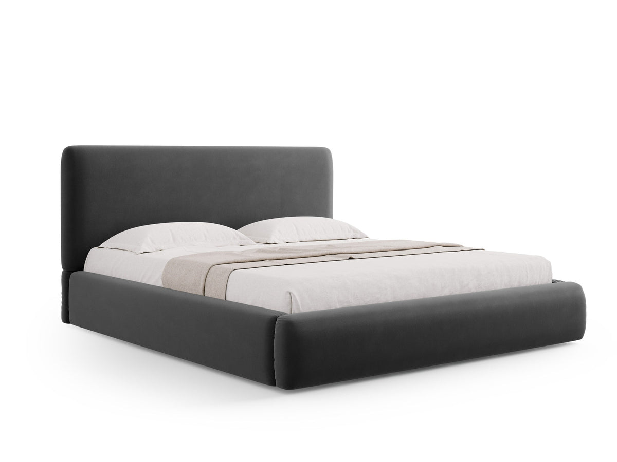 Bett Colonel mit gepolstertem Kopfteil, Seitenrändern und schwarzen Kunststoffbeinen