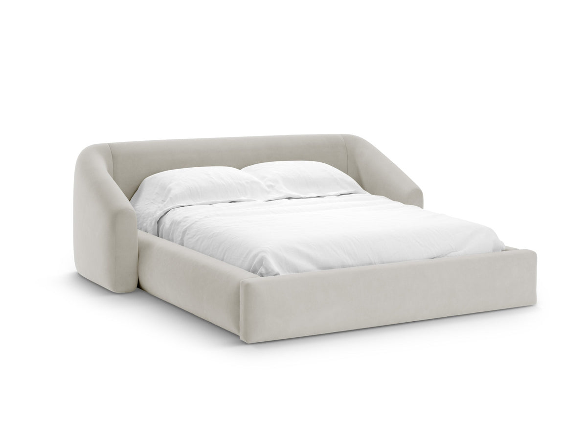 Campi Bettgestell von Cosmopolitan Design mit Samtbezug in Dark Beige-Bluvel, gepolstertem Kopfteil und integriertem Stauraum, Holzrahmen aus Kiefer.