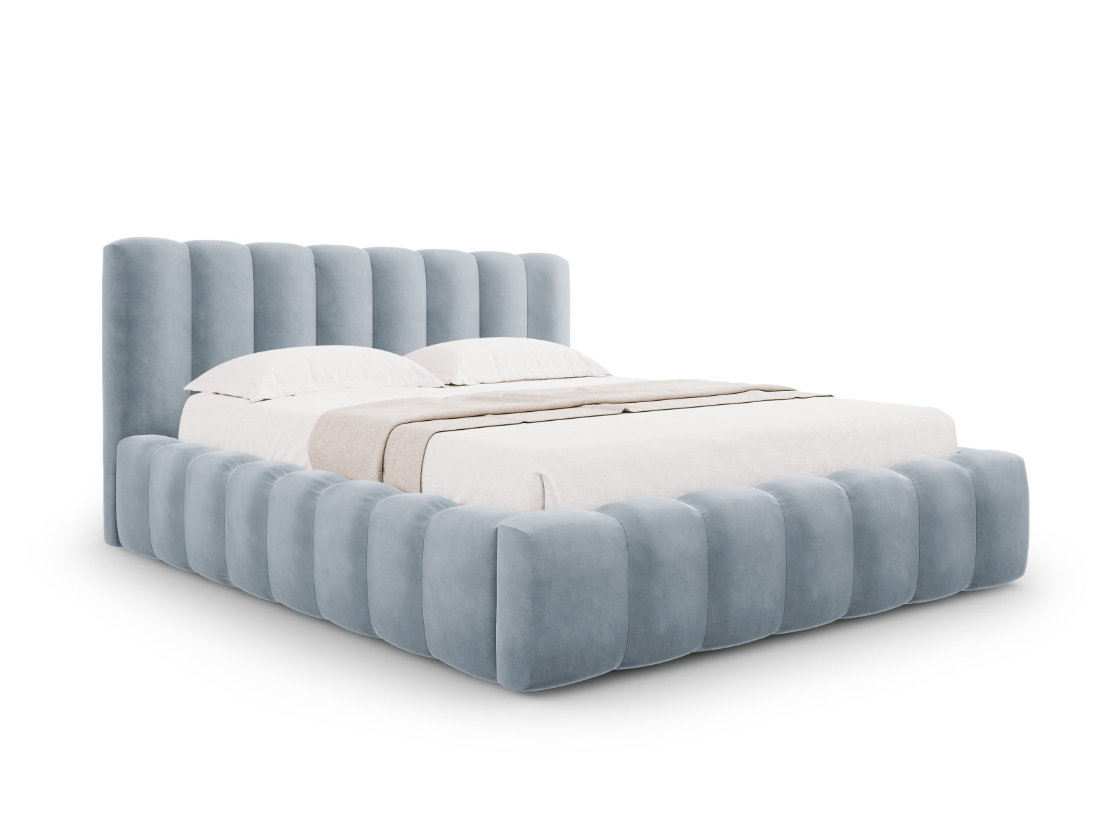 Palma Bett mit Stauraum mit Kopfteil 140cm in Light Blue-Bluvel präsentiert im Onlineshop von KAQTU Design AG. Bett ist von Cosmopolitan Design