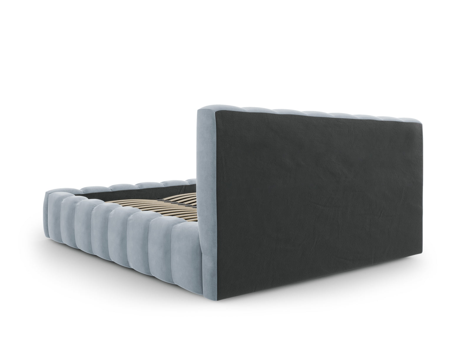Elegantes Palma Bett in Light Blue, 140 cm breit, bietet praktischen Stauraum und stilvolles Kopfteil für ein modernes Schlafzimmer.