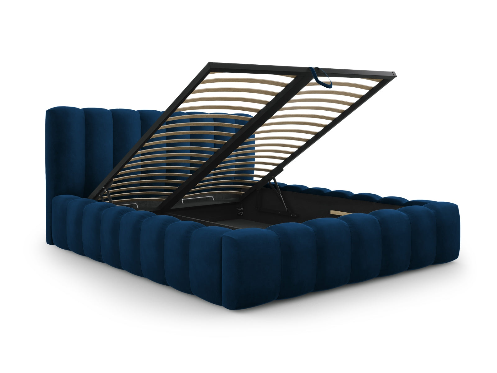 Stilvolles Palma Bett in Royal Blue mit integriertem Stauraum und ansprechendem Kopfteil, perfekt für zeitgemäße Schlafräume.