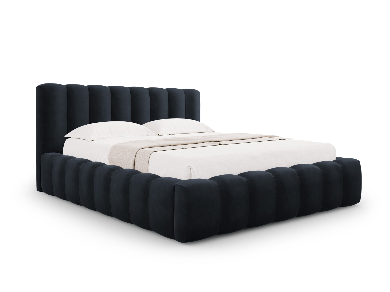 Palma Bett mit Stauraum mit Kopfteil 140cm in Dark Blue-Bluvel präsentiert im Onlineshop von KAQTU Design AG. Bett ist von Cosmopolitan Design