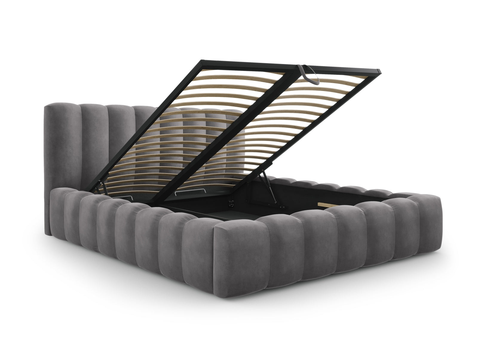 Modernes Palma Bett mit integriertem Stauraum und ansprechendem Kopfteil, 140 cm breit, perfekt für stilvolle Schlafzimmerlösungen.