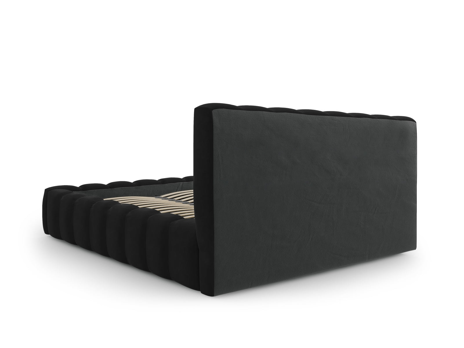 Modernes Palma Bett in 140 cm Breite, ausgestattet mit praktischem Stauraum und elegantem Kopfteil in Black-Bluvel, ideal für stilvolle Schlafzimmer.