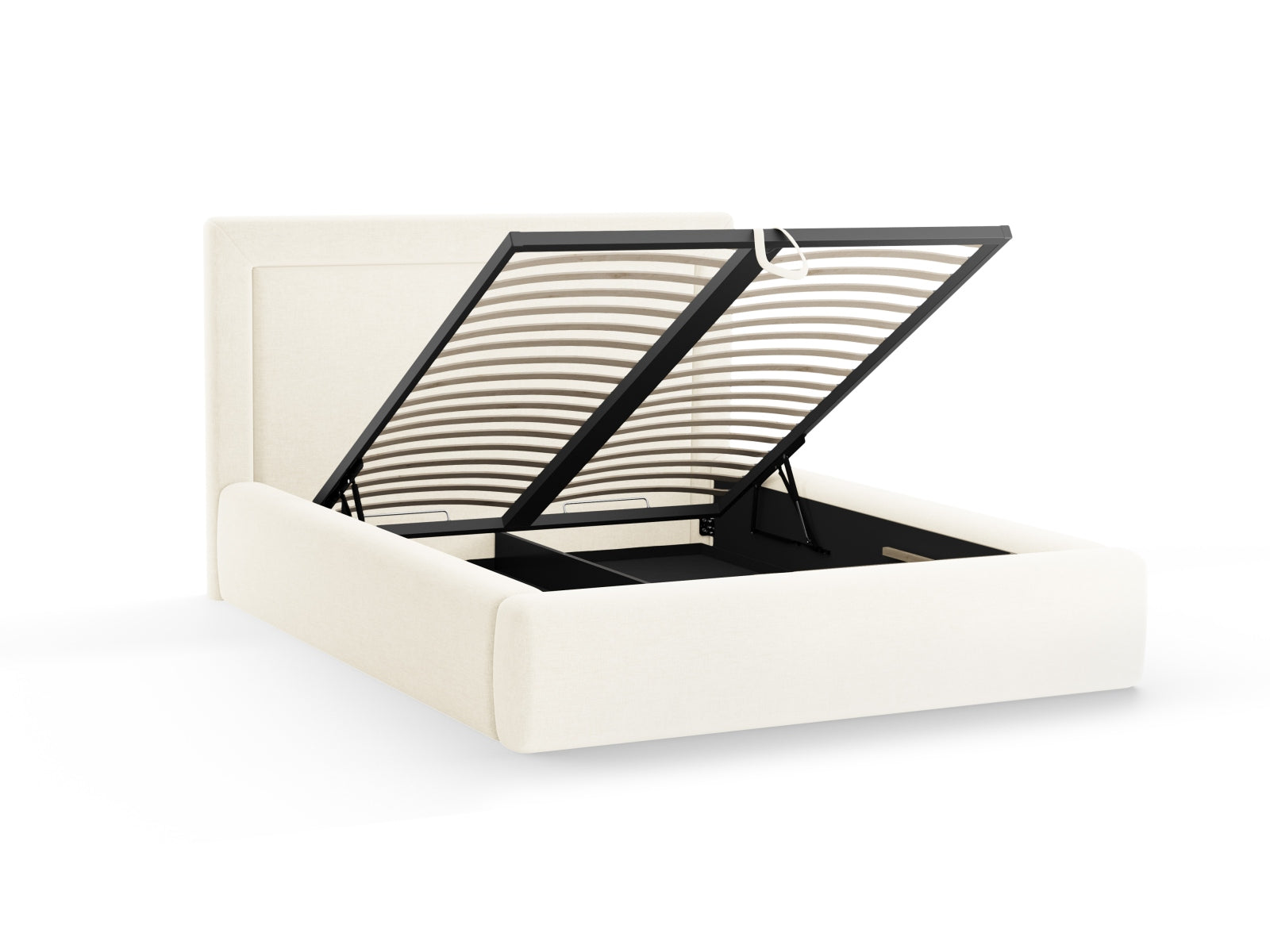 Modernes Kemer Bett mit 160 cm Breite, bietet cleveren Stauraum und ein ansprechendes Kopfteil für stilvolle Schlafzimmergestaltung.