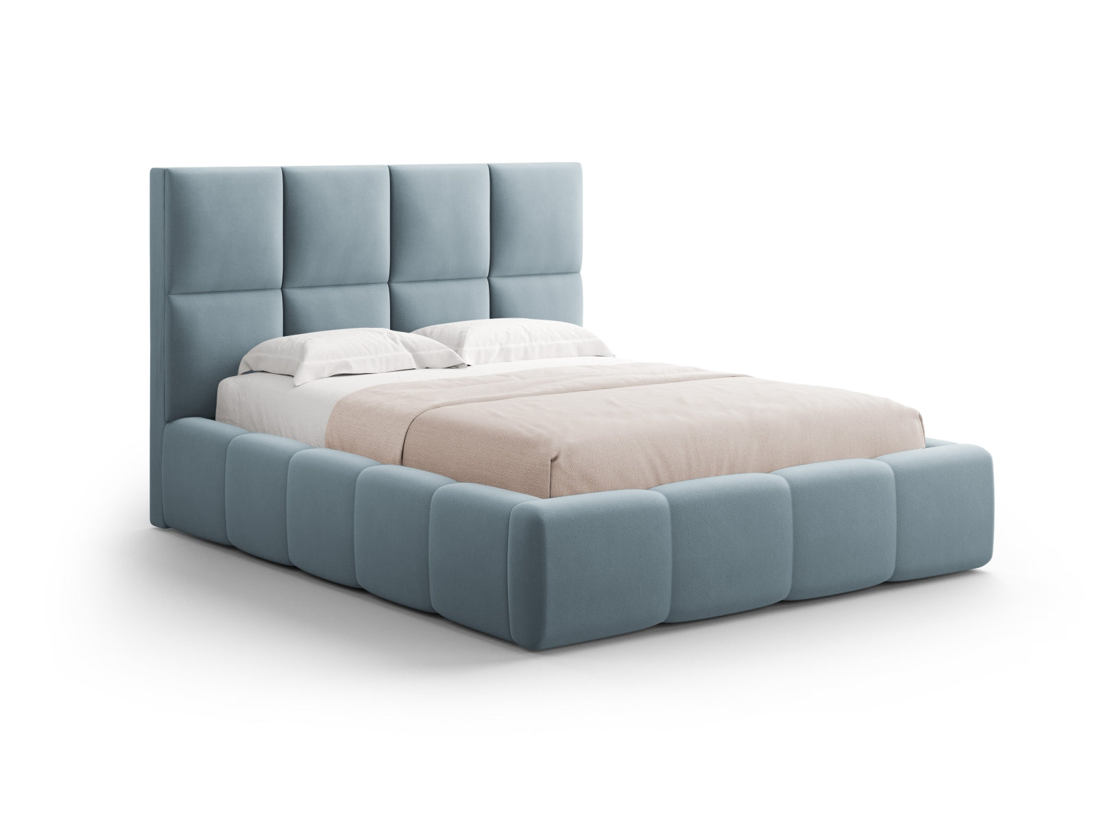 Livigno Bett mit Stauraum mit Kopfteil 160cm in Light Blue-Bluvel präsentiert im Onlineshop von KAQTU Design AG. Bett ist von Cosmopolitan Design