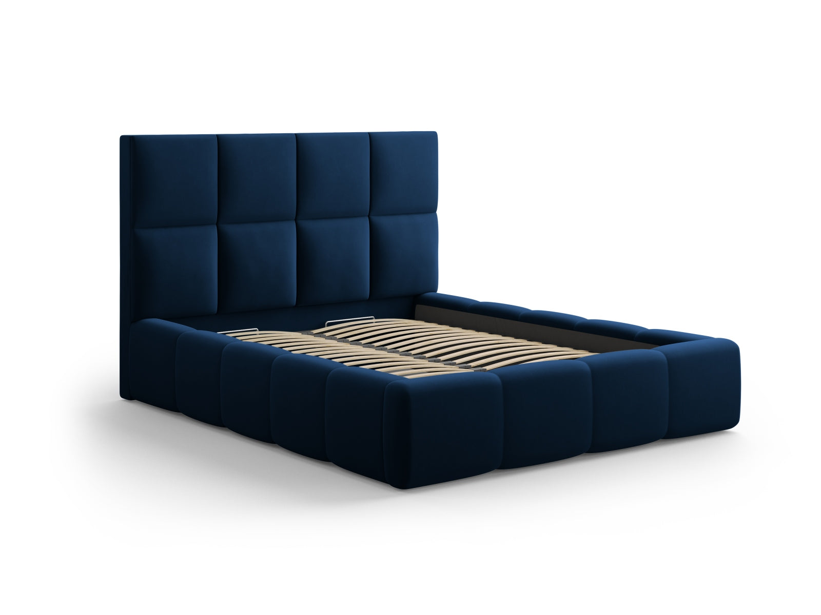 Elegantes Livigno Bett mit praktischem Stauraum und stilvollem Kopfteil in Royal Blue, ideal für moderne Schlafzimmer.