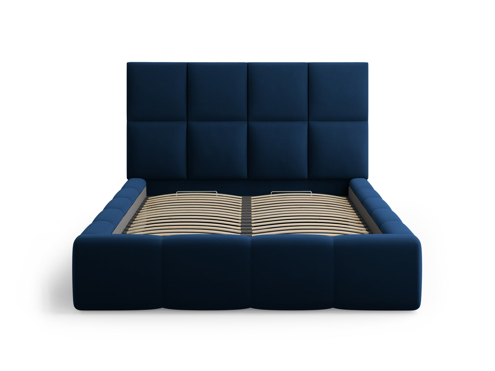 Modernes Livigno Bett in Royal Blue mit integriertem Stauraum und elegantem Kopfteil, perfekt für stilvolle Schlafzimmerlösungen.