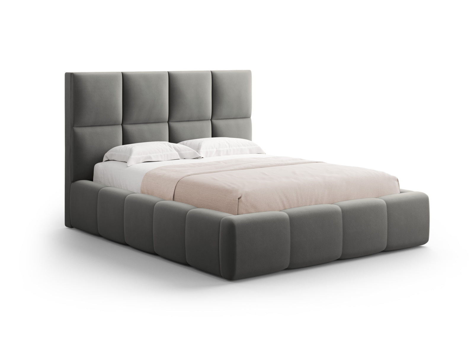 Livigno Bett mit Stauraum mit Kopfteil 160cm in Light Grey-Bluvel präsentiert im Onlineshop von KAQTU Design AG. Bett ist von Cosmopolitan Design