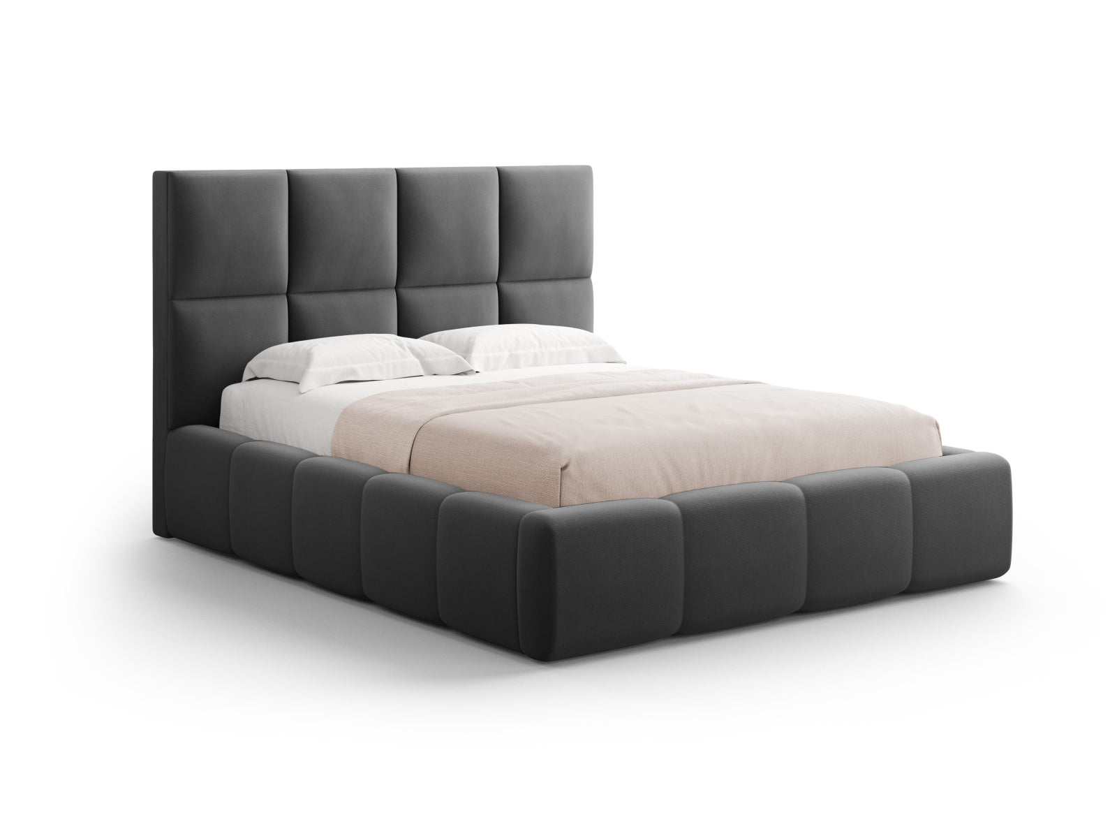 Livigno Bett mit Stauraum mit Kopfteil 160cm in Grey-Bluvel präsentiert im Onlineshop von KAQTU Design AG. Bett ist von Cosmopolitan Design