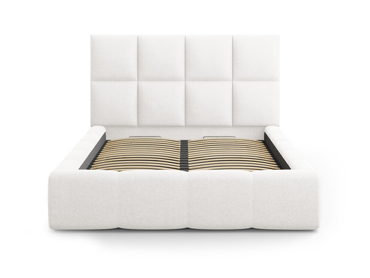 Livigno Bett 160x200 cm von Cosmopolitan Design mit gepolstertem Kopfteil, Metallrahmen und Stauraum-Bettkasten in Cold Light Grey
