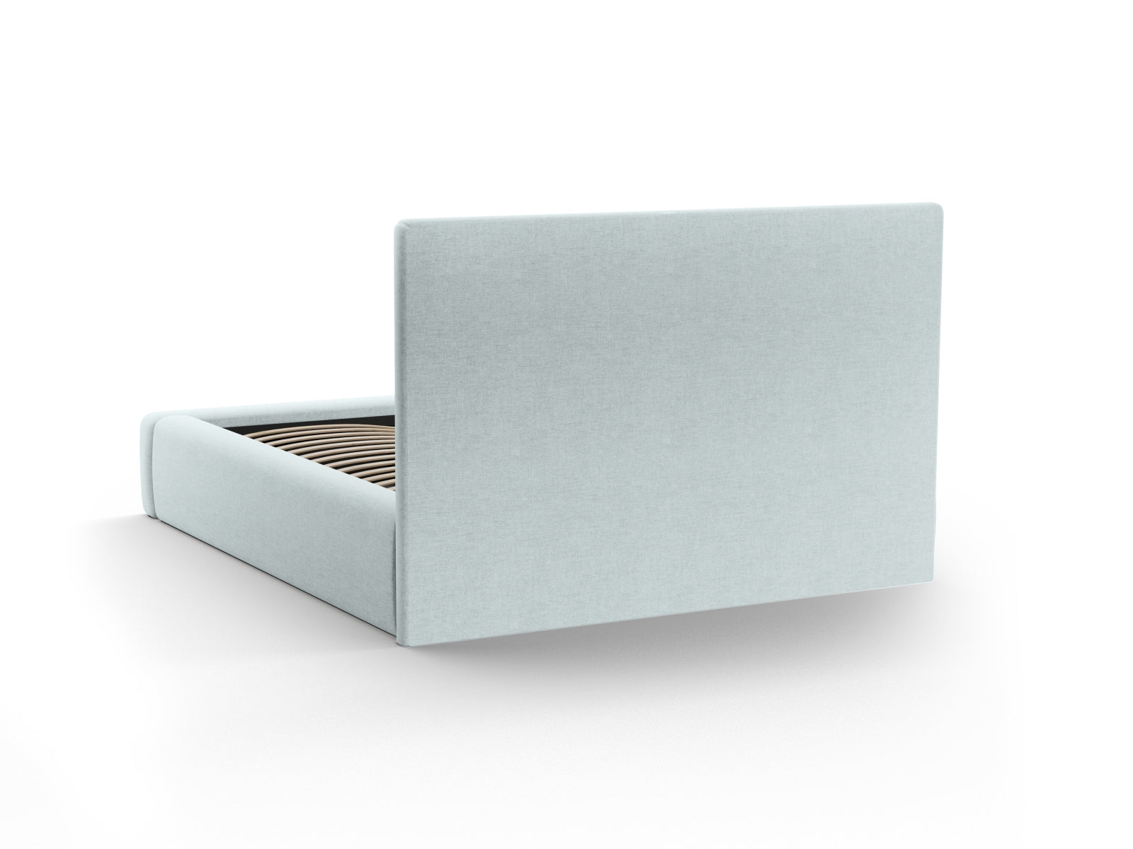 Elegantes Kemer Bett in Satin Blue-Wind, 180 cm, ausgestattet mit praktischem Stauraum und einem ansprechenden Kopfteil für modernes Wohnen.