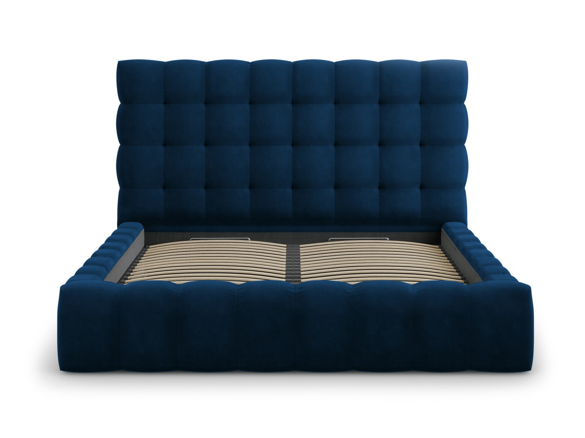 Bali Bett mit gepolstertem Kopfteil und schwarzen Beinen, bezogen mit Bluvel-Stoff