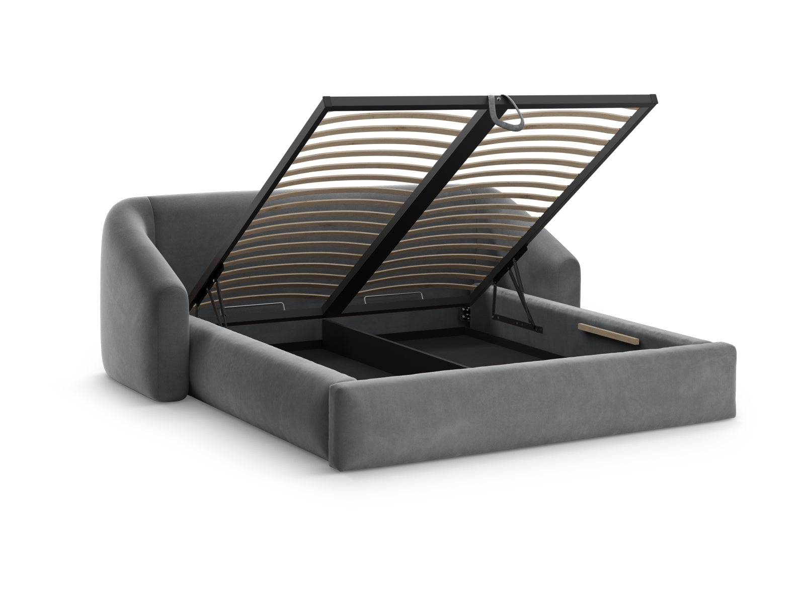 Erleben Sie das stilvolle Campi Velour Bett von Cosmopolitan Design: zeitgemäss, praktisch mit Stauraum und einem bequemen Kopfteil für Ihr Schlafzimmer!