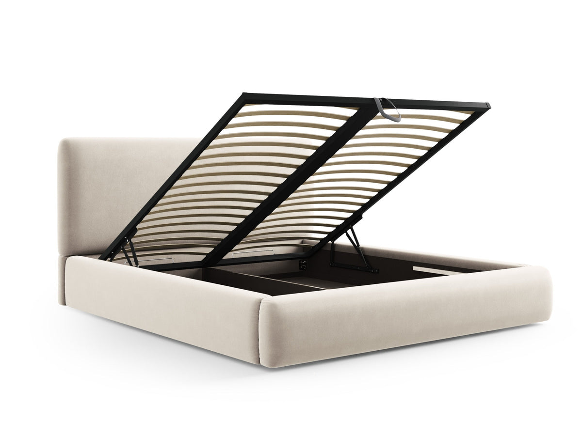 Bett Colonel mit gepolstertem Kopfteil, Seitenrändern und schwarzen Kunststoffbeinen