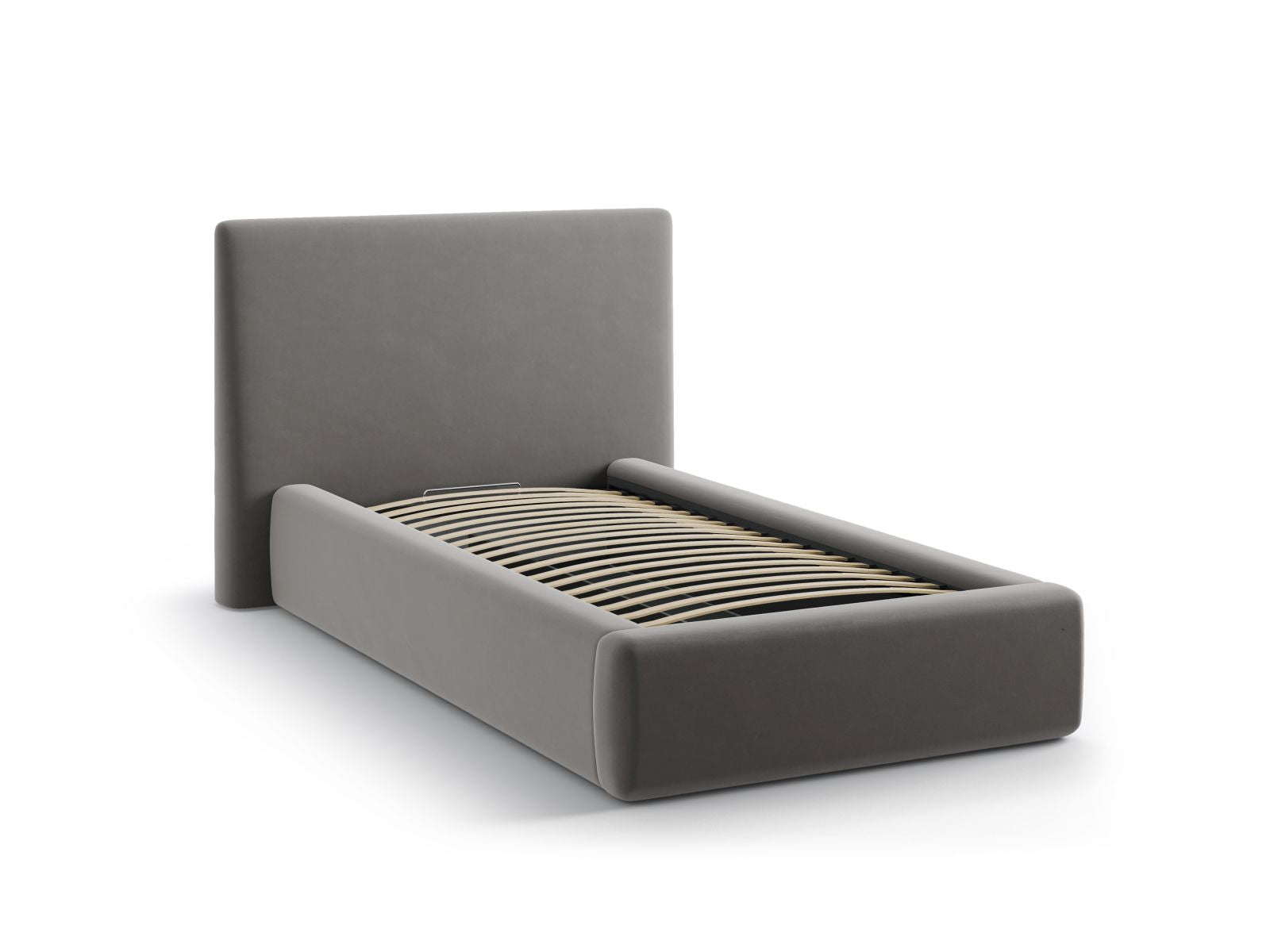 Stylisches Asti Bett in 90 cm Breite, ideal für kleine Räume, bietet cleveren Stauraum und ein geschmackvolles Kopfteil in Dunkelgrau.