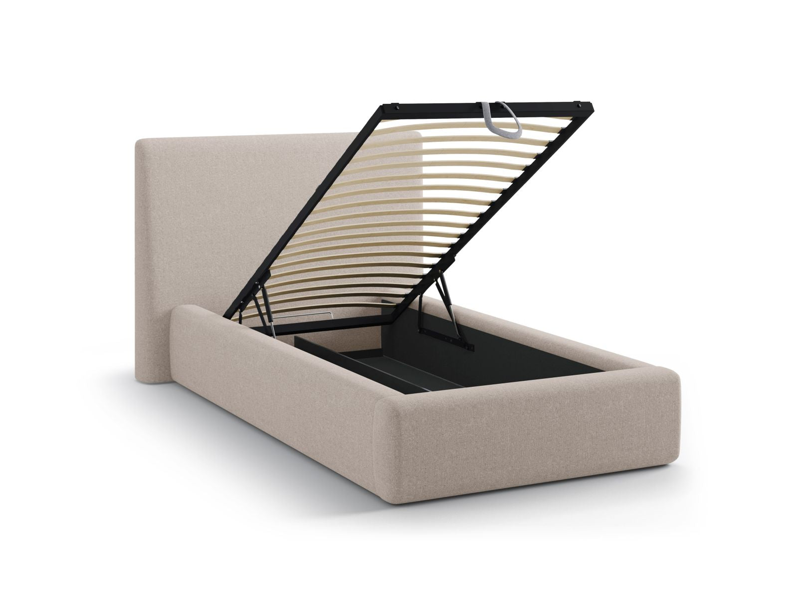 Modernes Asti Bett mit 90 cm Breite, bietet cleveren Stauraum und ein ansprechendes Kopfteil in Cappuccino-Moly, perfekt für stilvolle Schlafzimmer.