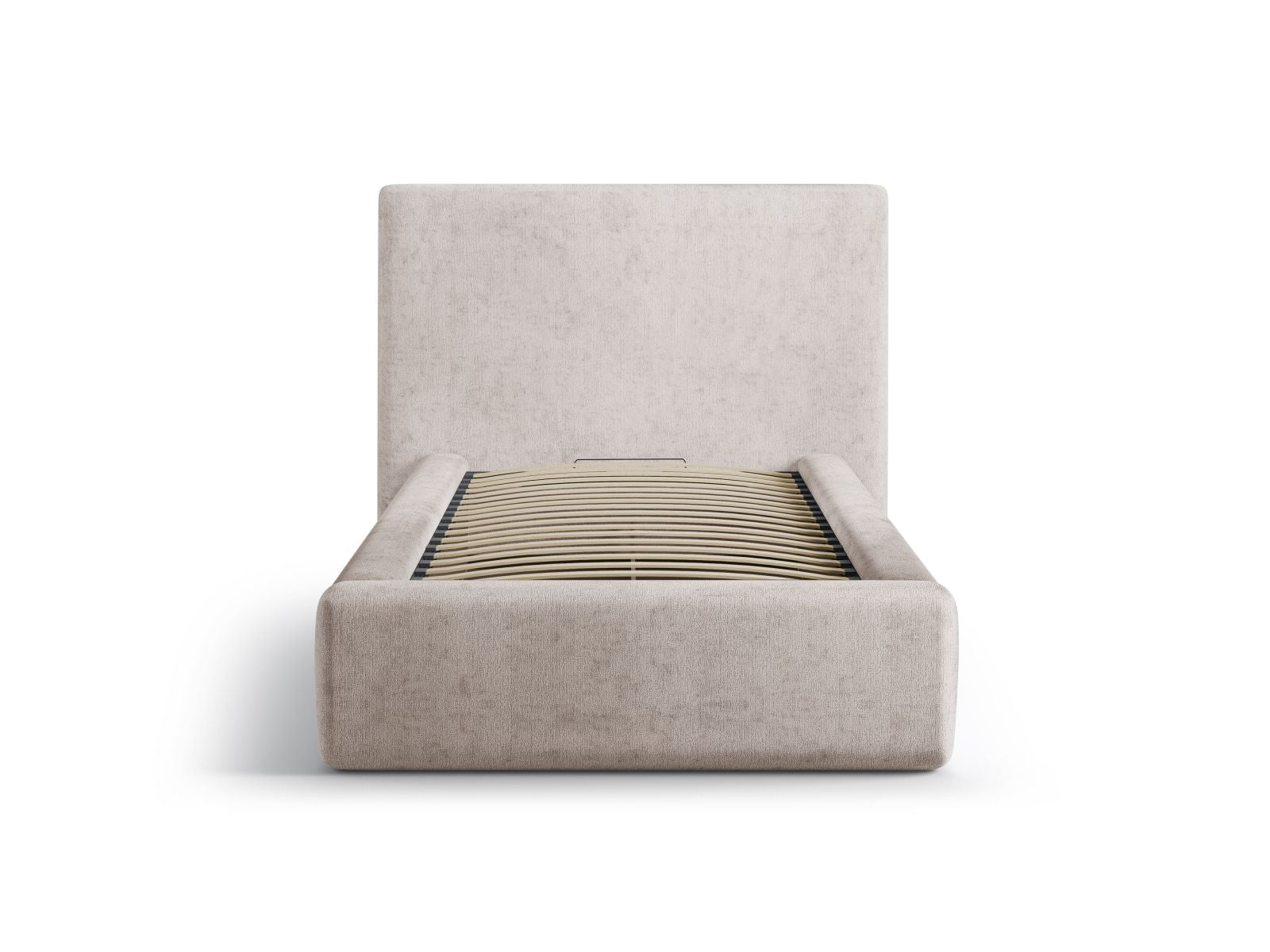 Elegantes Asti Bett mit 90 cm Breite, Stauraum und stilvollem Kopfteil in Beige, ideal für moderne Schlafzimmer.