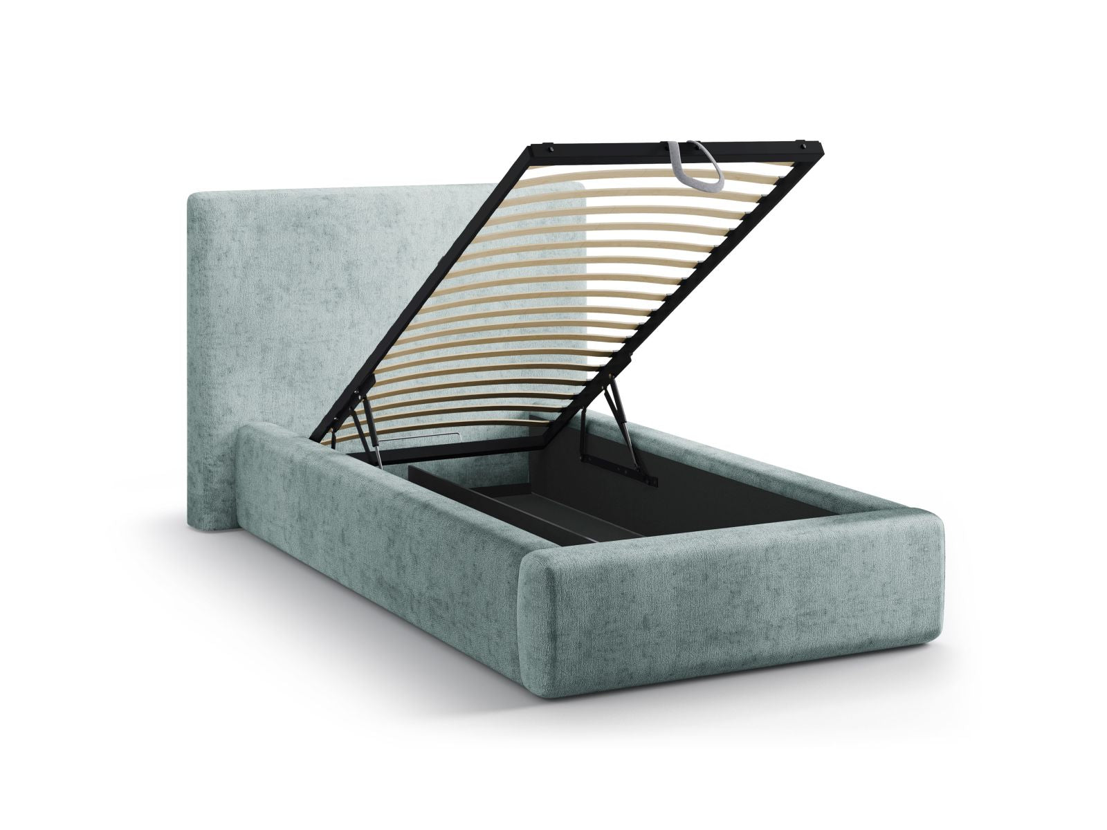 Modernes Asti Bett mit 90 cm Breite, ausgestattet mit einem ansprechenden Kopfteil und praktischem Stauraum für eine optimale Raumnutzung.