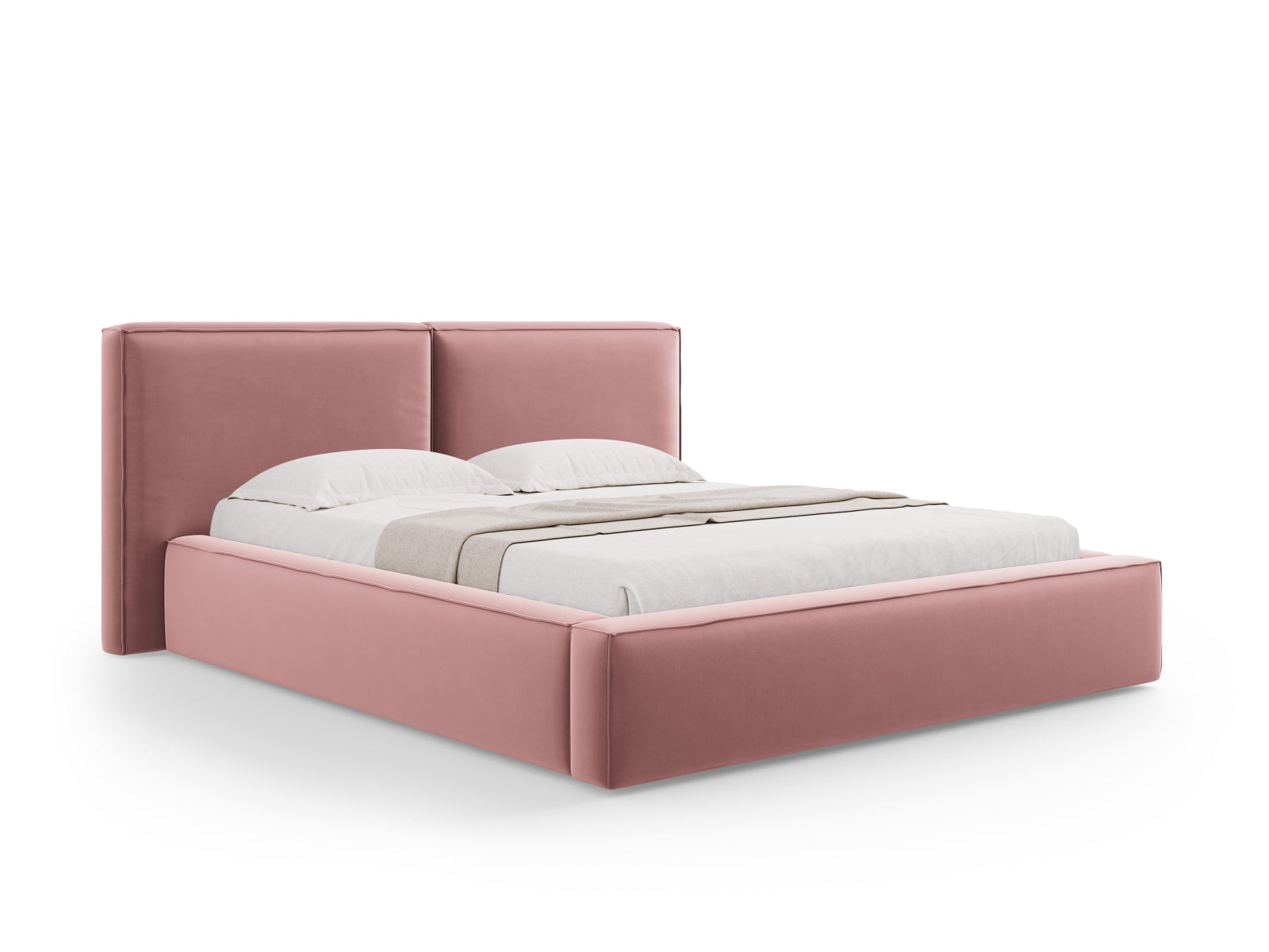 Arendal Velour Bett mit Strauaum und doppeltem Headboard  194cm in Pink präsentiert im Onlineshop von KAQTU Design AG. Bett ist von Cosmopolitan Design
