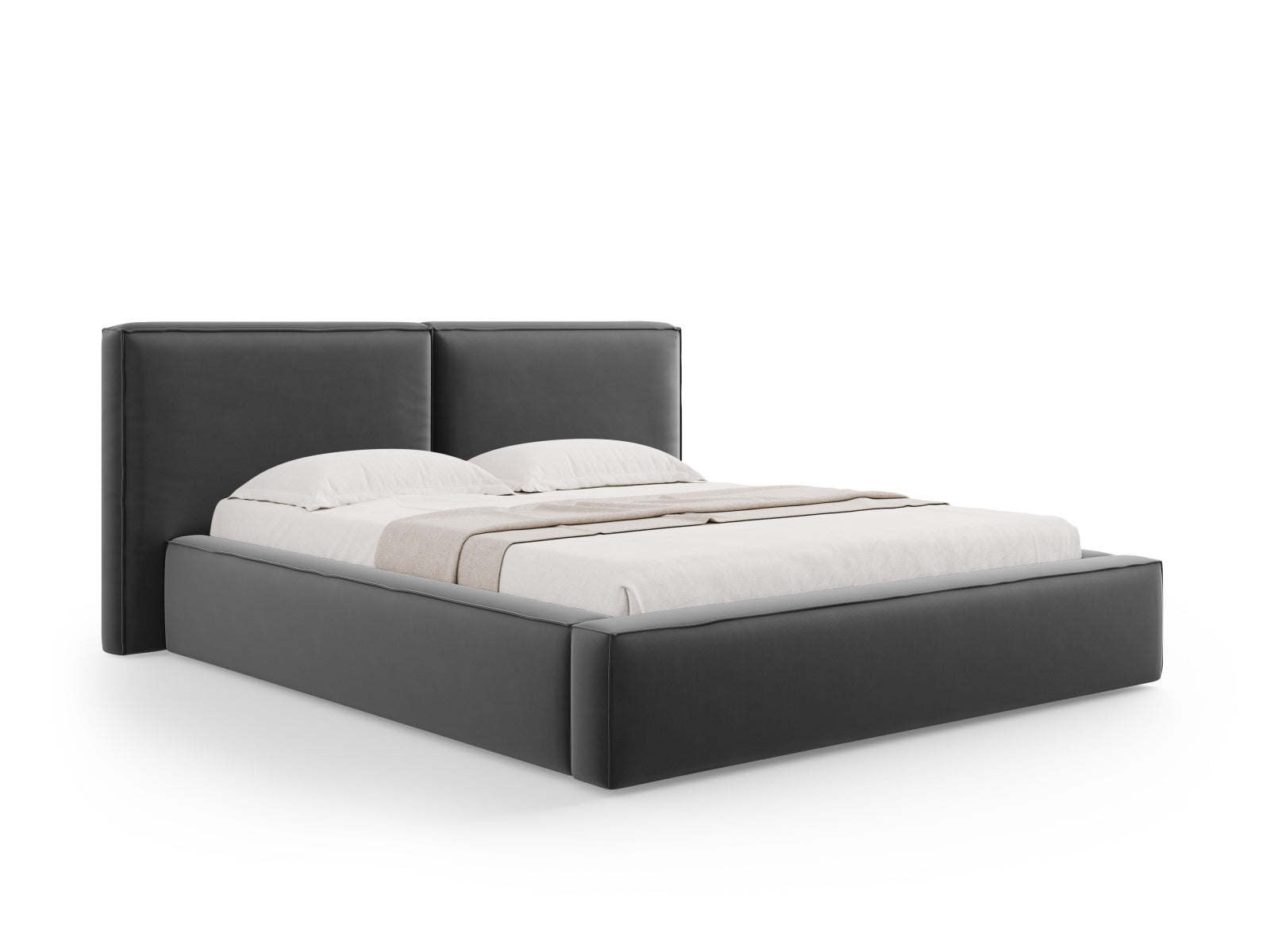 Arendal Velour Bett mit Strauaum und doppeltem Headboard  194cm in Grey präsentiert im Onlineshop von KAQTU Design AG. Bett ist von Cosmopolitan Design
