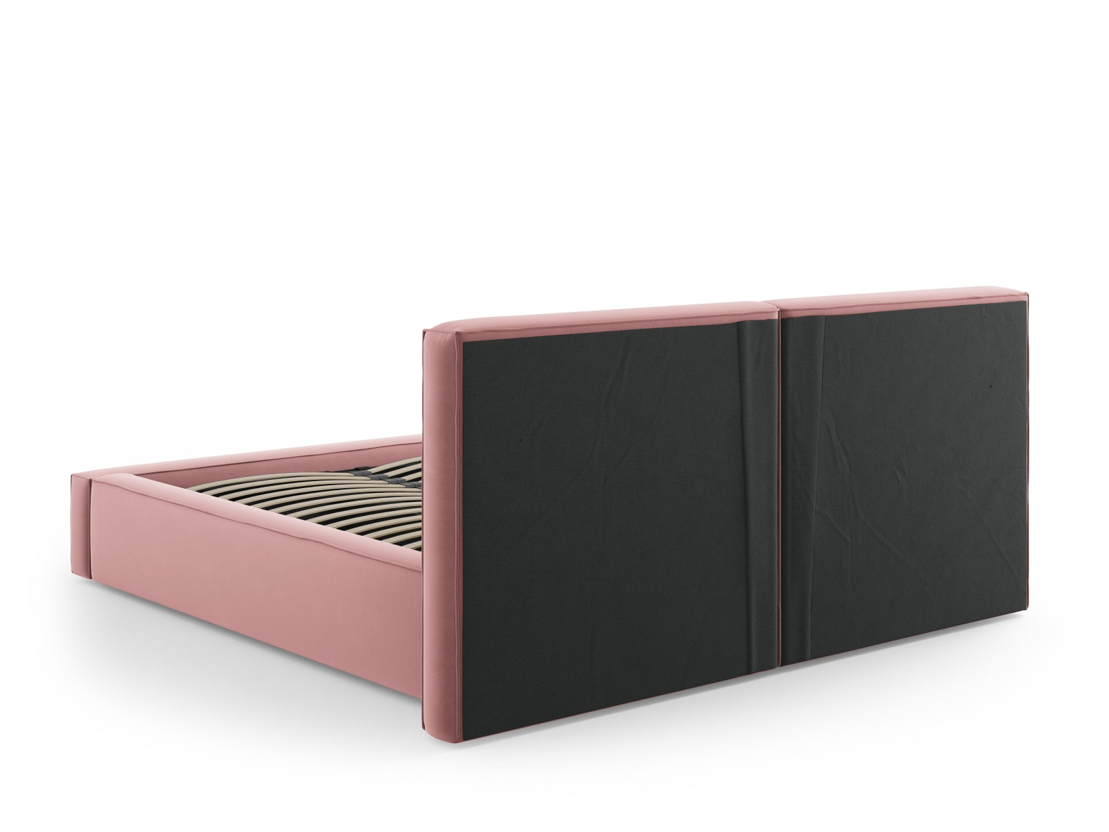 Elegantes Arendal Velour Bett in Pink-Casino, bietet cleveren Stauraum und ein luxuriöses doppeltes Kopfteil für optimalen Schlafkomfort.