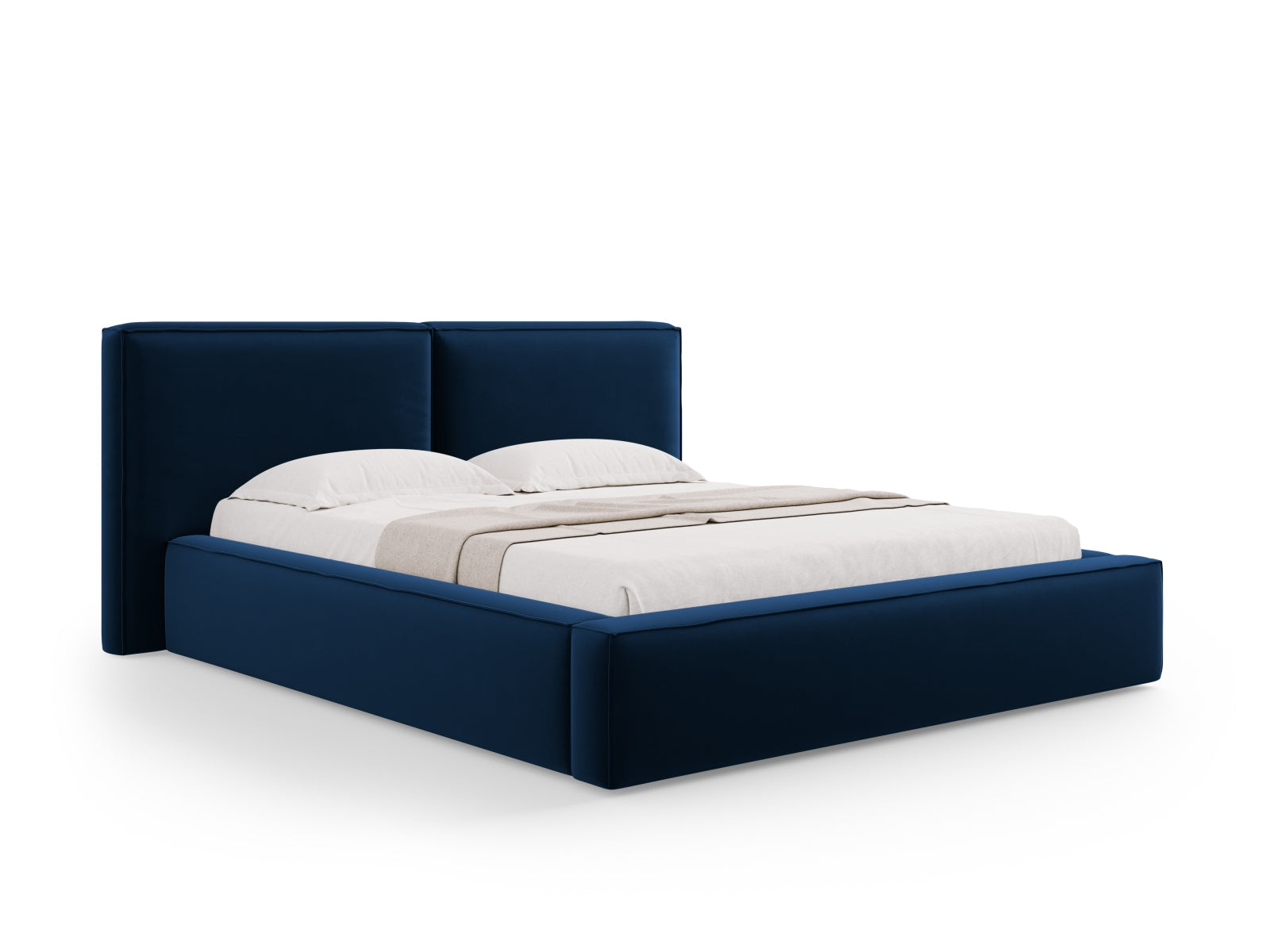 Arendal Velour Bett mit Strauaum und doppeltem Headboard  214cm in Royal Blue präsentiert im Onlineshop von KAQTU Design AG. Bett ist von Cosmopolitan Design