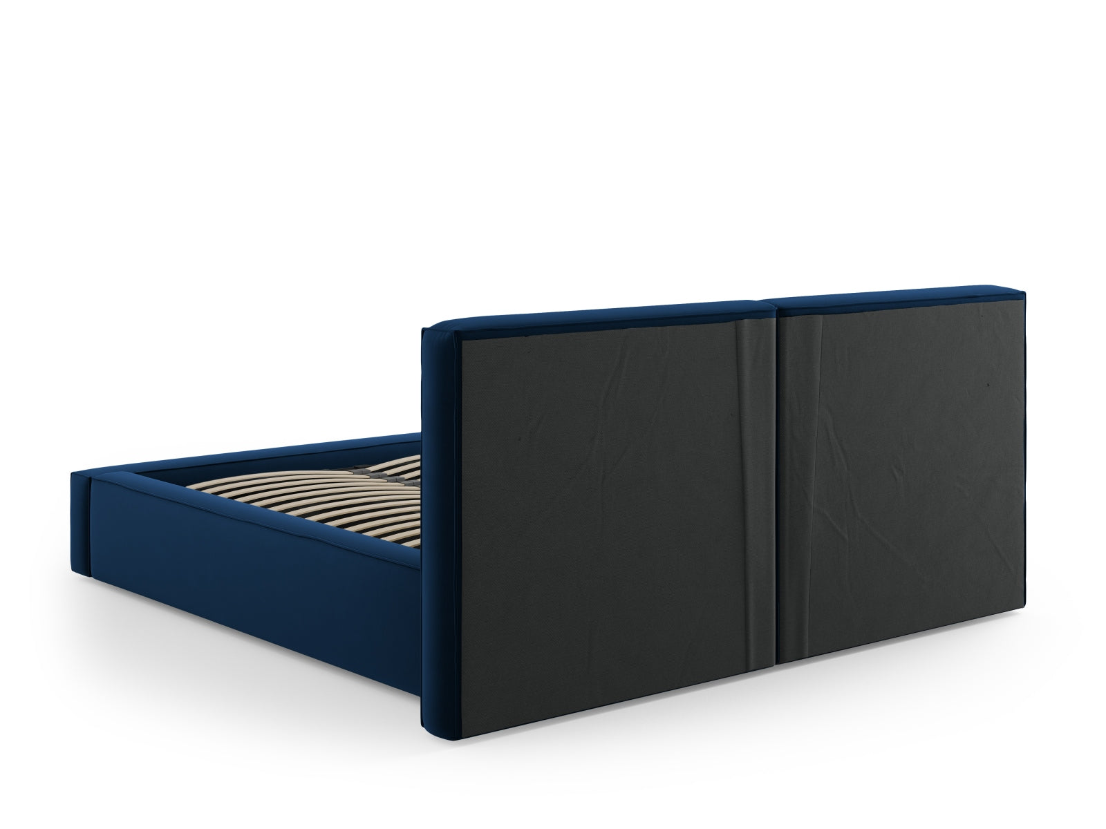 Elegantes Arendal Velour Bett in Royal Blue, ausgestattet mit Stauraum und einem doppelten Kopfteil für optimalen Komfort und Design.