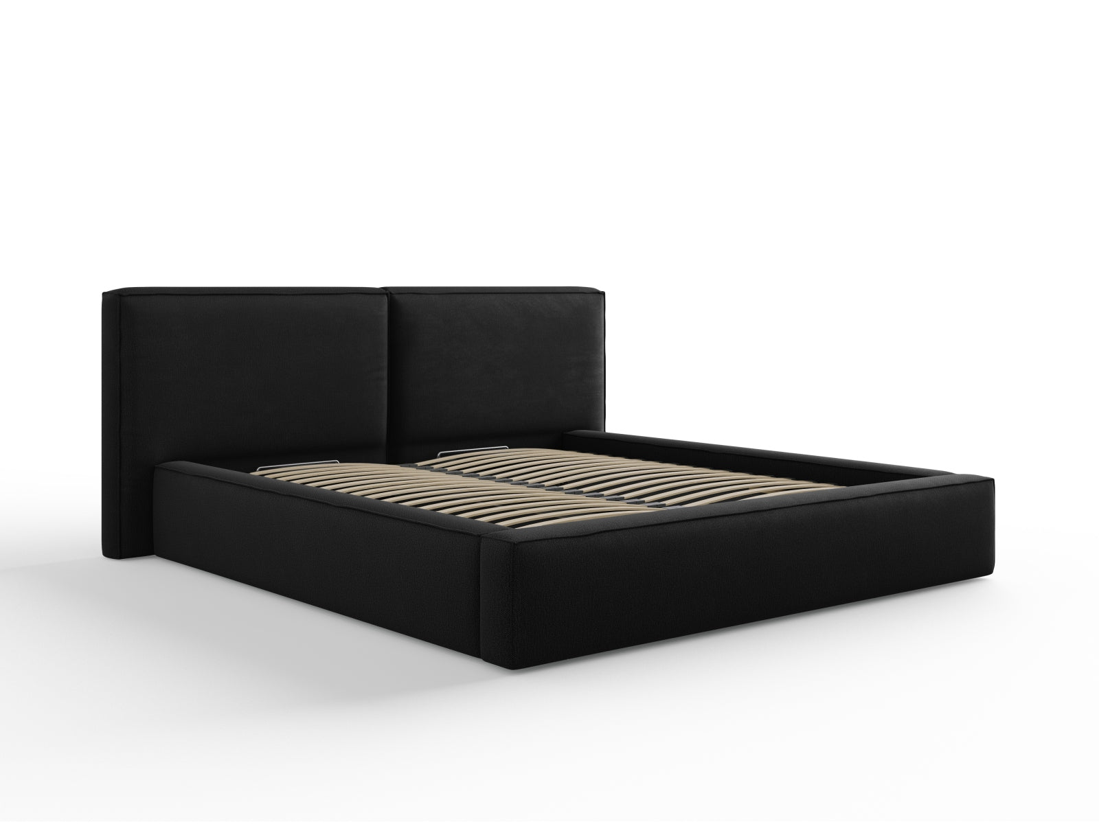 Arendal Velour Bett mit Stauraum und doppeltem Headboard 180cm in Black-Megan präsentiert im Onlineshop von KAQTU Design AG. Bett ist von Cosmopolitan Design