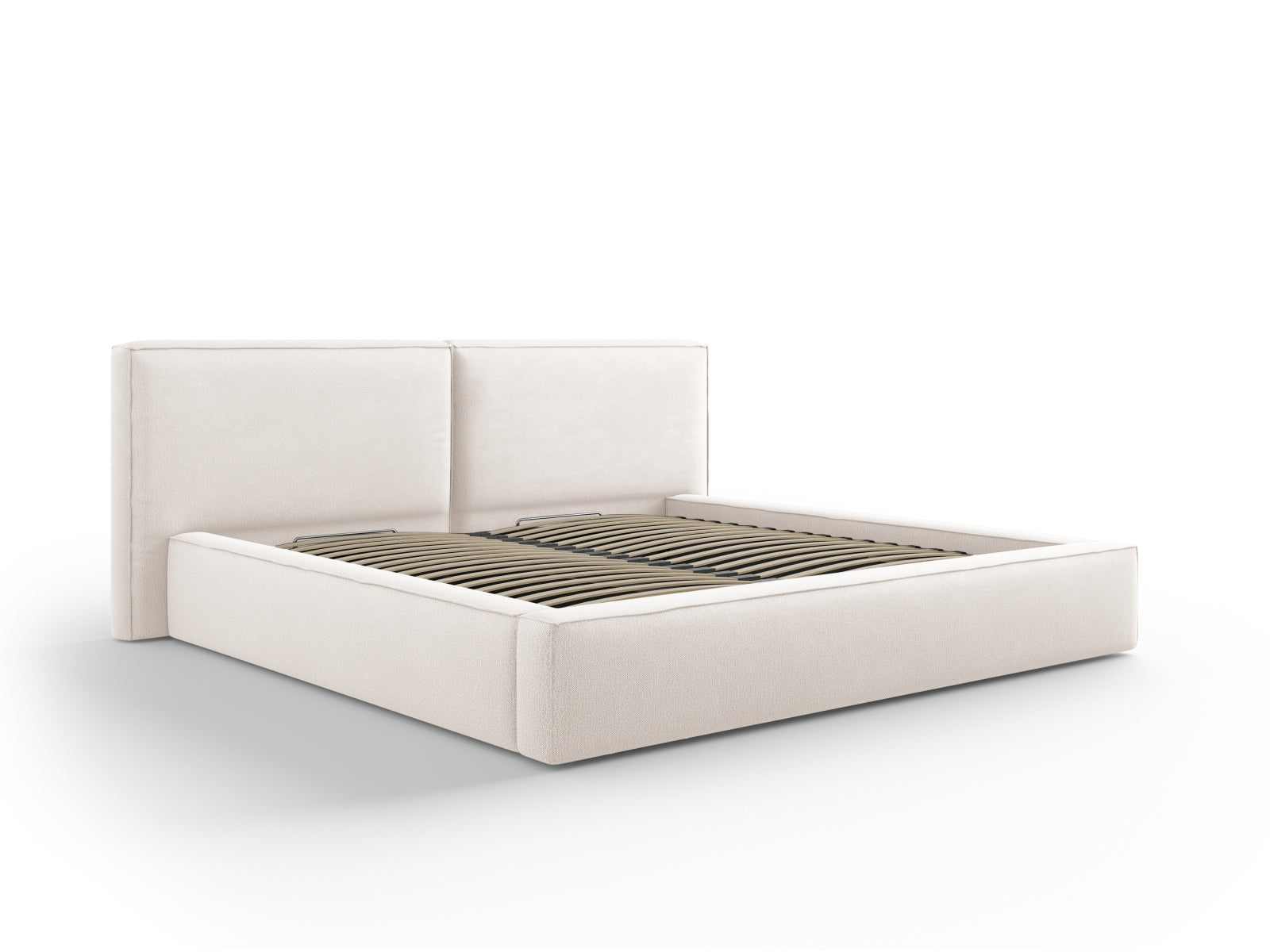 Arendal Velour Bett mit Stauraum und doppeltem Headboard 200cm in Light Beige-Megan präsentiert im Onlineshop von KAQTU Design AG. Bett ist von Cosmopolitan Design