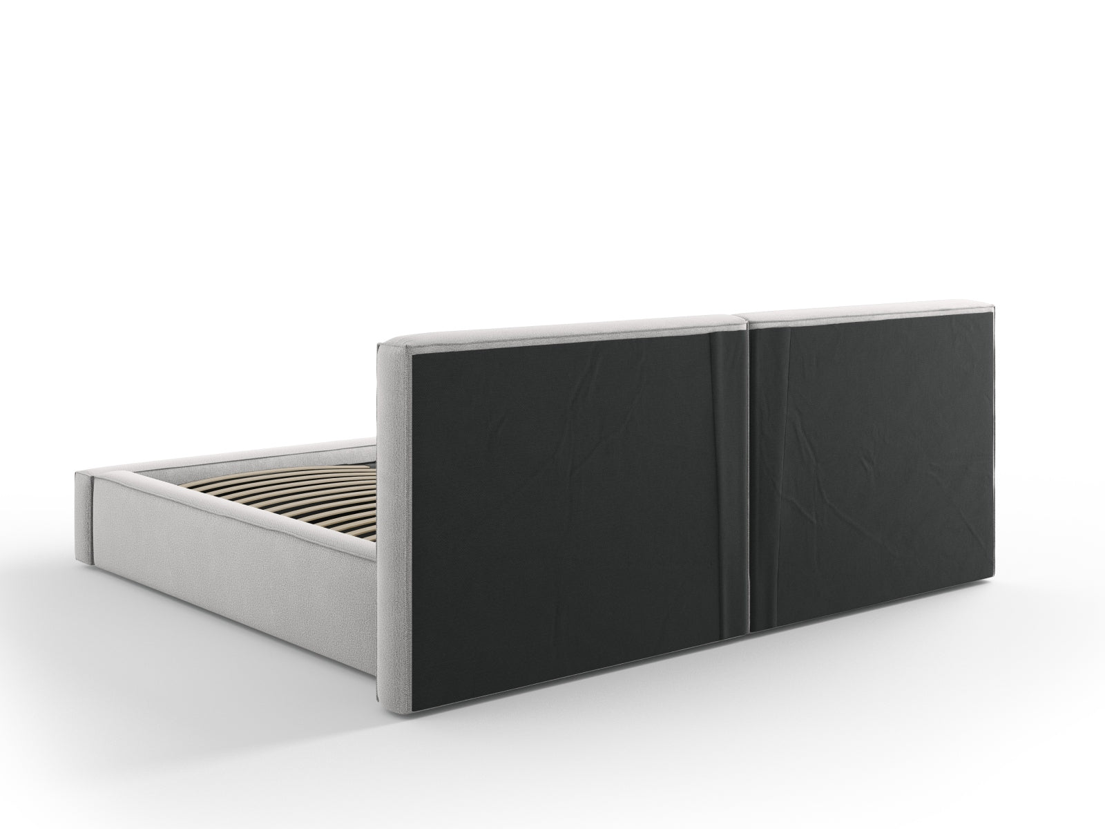 Elegantes Arendal Velour Bett in sanftem Grau, bietet großzügigen Stauraum und ein modernes, doppeltes Kopfteil für zusätzlichen Komfort.