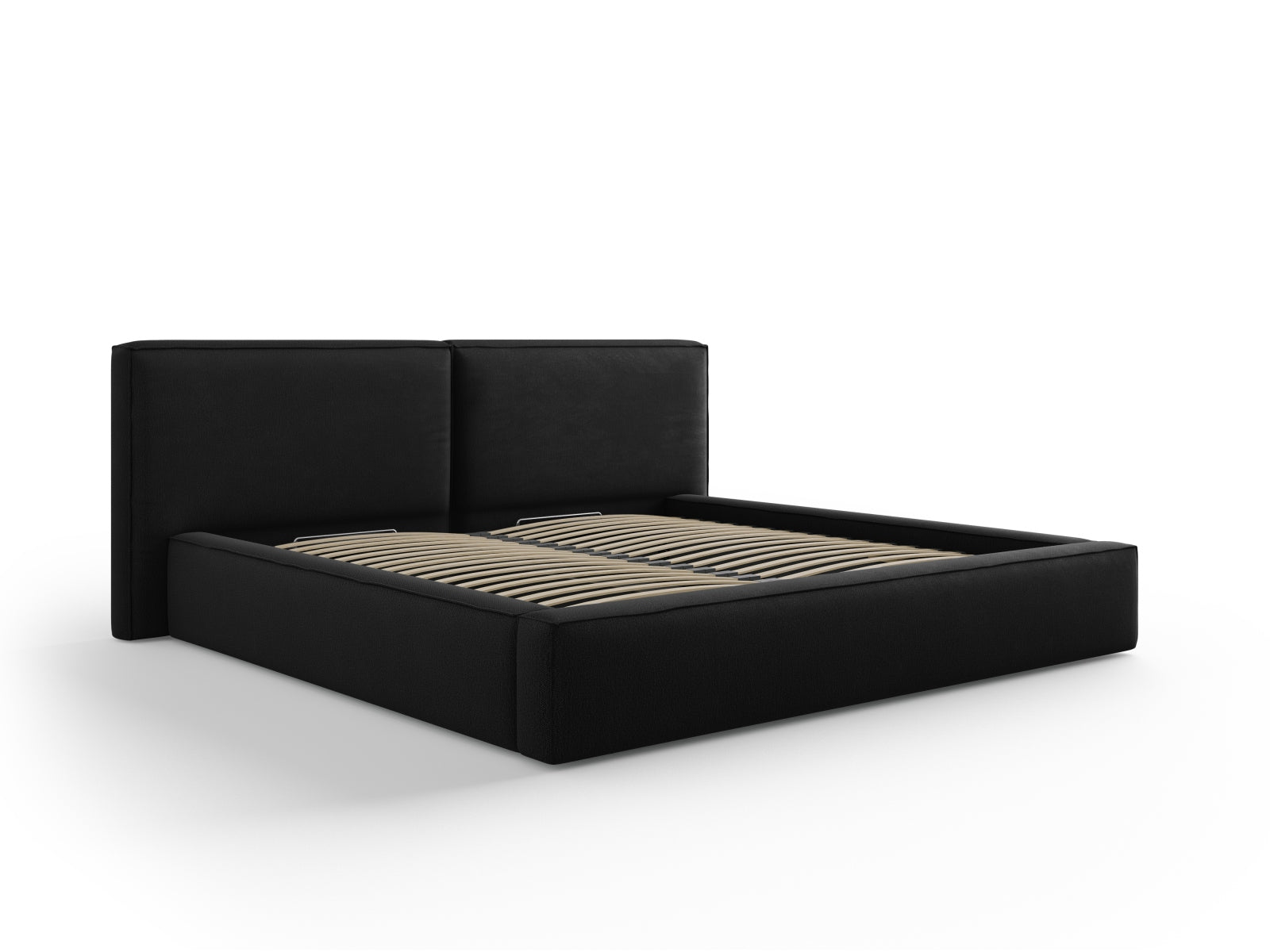 Arendal Velour Bett mit Stauraum und doppeltem Headboard 200cm in Black-Megan präsentiert im Onlineshop von KAQTU Design AG. Bett ist von Cosmopolitan Design