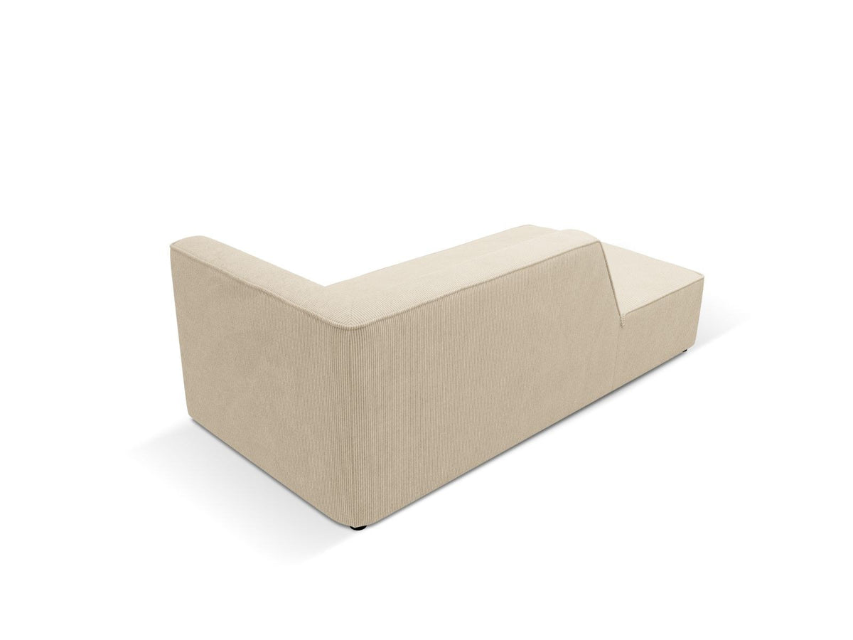 Chaiselongue Siena links, 1-Sitzer 181cm, Cordstoff Scala in Light Beige, Massivholzrahmen, schwarze Kunststoffbeine, niedrige Rückenlehne.