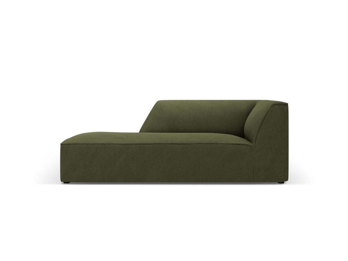 Chaiselongue Siena links, 1-Sitzer 181cm, Cordstoff Scala in Light Beige, Massivholzrahmen, schwarze Kunststoffbeine, niedrige Rückenlehne.