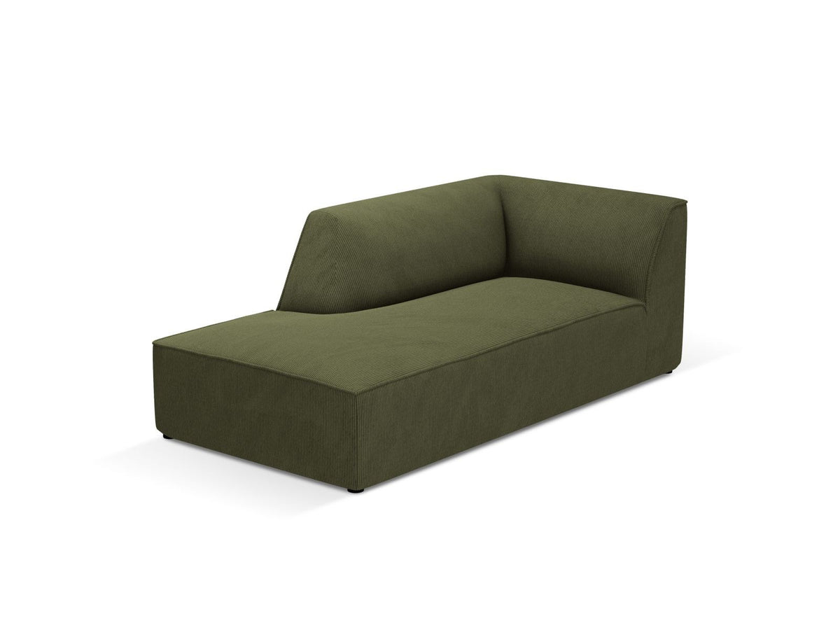 Chaiselongue Siena links, 1-Sitzer 181cm, Cordstoff Scala in Light Beige, Massivholzrahmen, schwarze Kunststoffbeine, niedrige Rückenlehne.