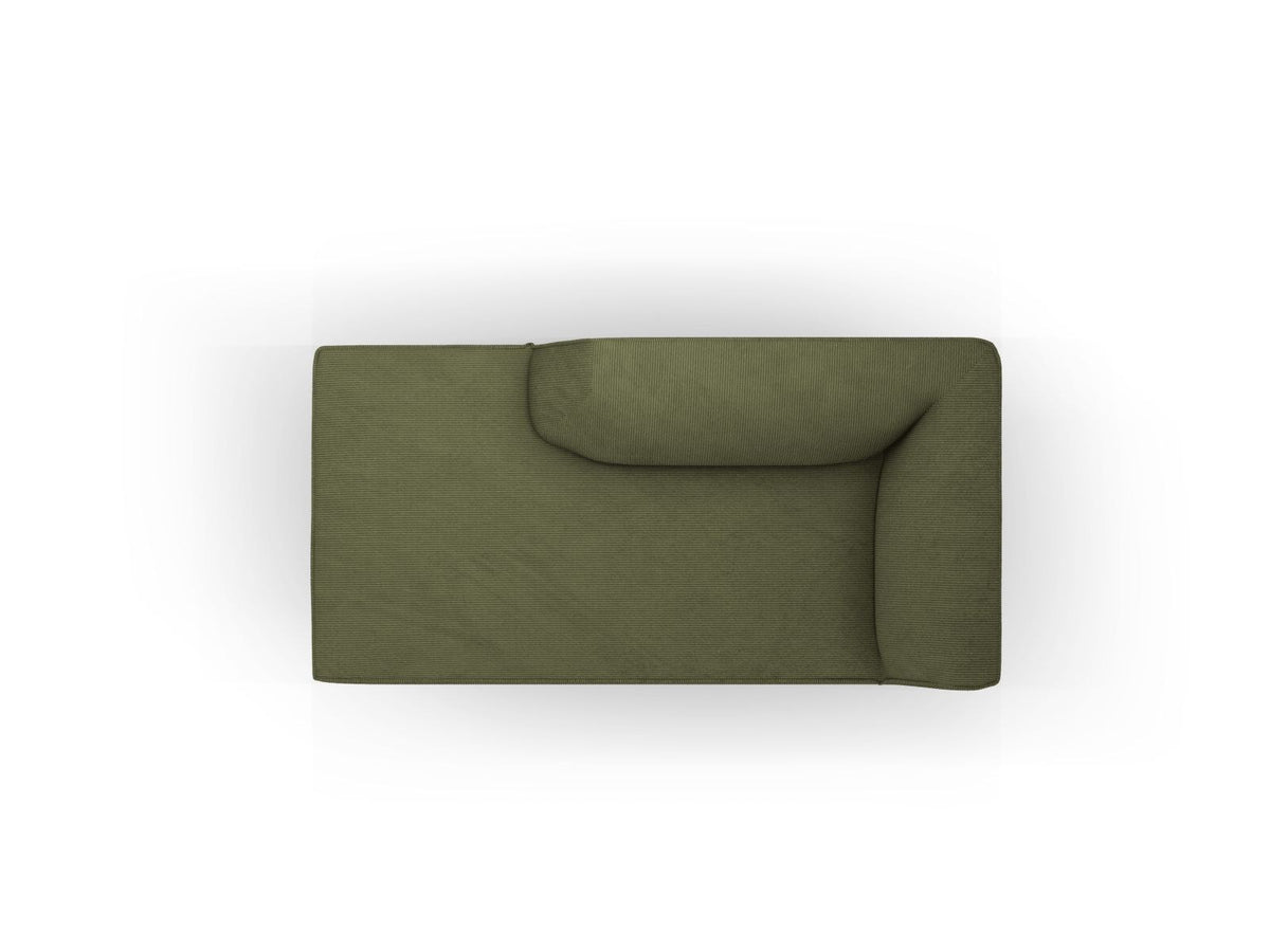 Chaiselongue Siena links, 1-Sitzer 181cm, Cordstoff Scala in Light Beige, Massivholzrahmen, schwarze Kunststoffbeine, niedrige Rückenlehne.