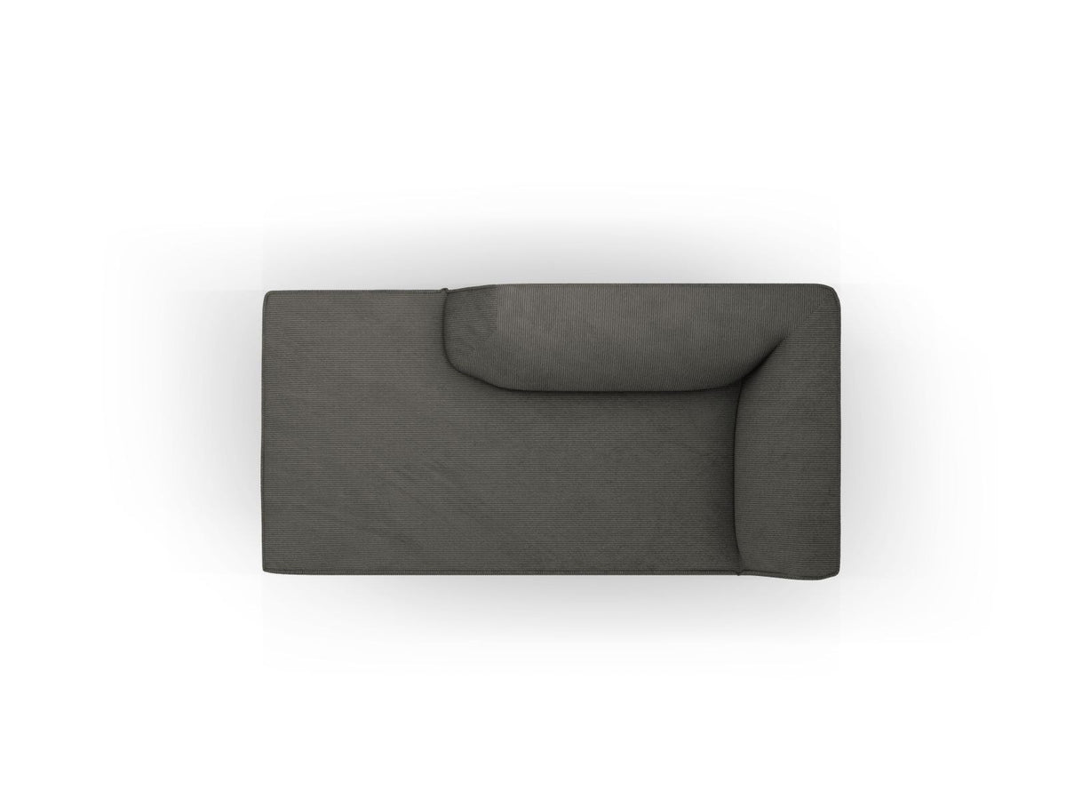 Chaiselongue Siena links, 1-Sitzer 181cm, Cordstoff Scala in Light Beige, Massivholzrahmen, schwarze Kunststoffbeine, niedrige Rückenlehne.